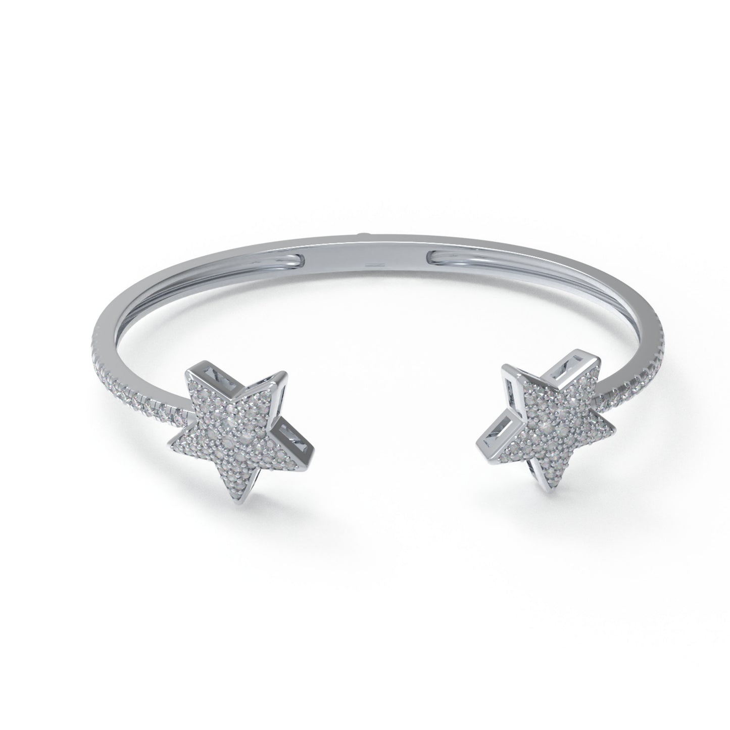 Sterling Silver Star Cuff Bangle, 1ct VS1 D-E Moissanite, Gift for Women