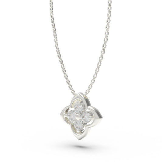 0.4ct Lab Grown Diamond Clover Pendant Necklace, 18K White Gold, Song Dynasty Aesthetics Inspired, Elegant Women’s Jewelry Gift for Her, Mom, Sister, Wife, Client