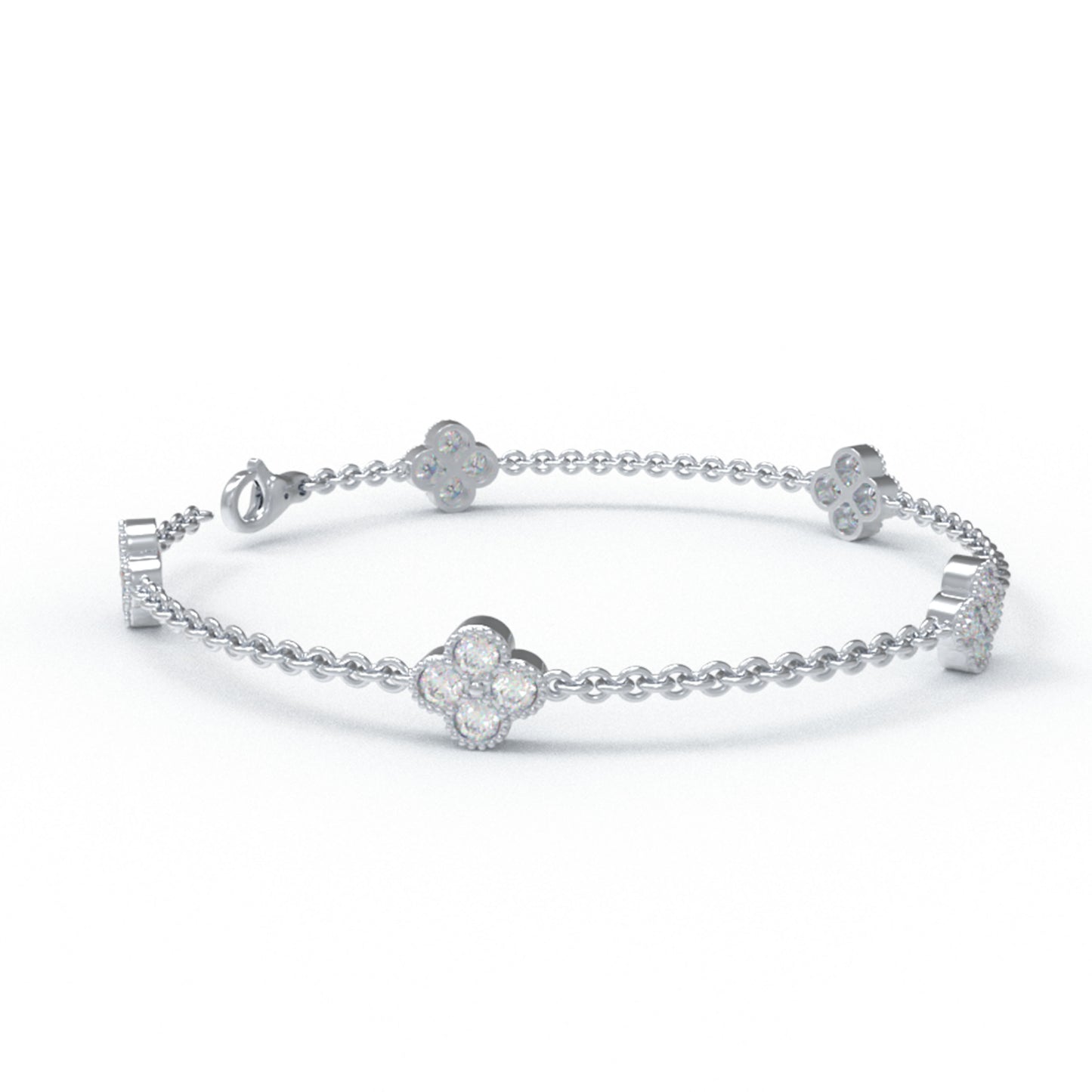 925 Sterling Silver Four Leaf Clover Lucky Bracelet with 20 Moissanite Stones - Adjustable Women's Bracelet for Daily Wear, Ideal Gift for Mother's Day, Women's Day, New Year, Birthday, Anniversary