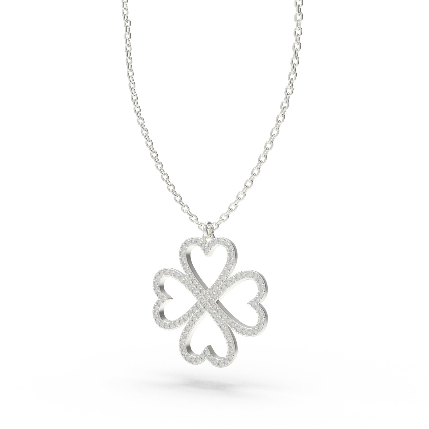 Ophelia Eternity 10K/14K White Gold Four-Leaf Clover Heart Pendant Necklace with 0.5ct Lab-Grown Diamonds, Good Luck Jewelry Gift for Women, Sisters, Lovers & Clients