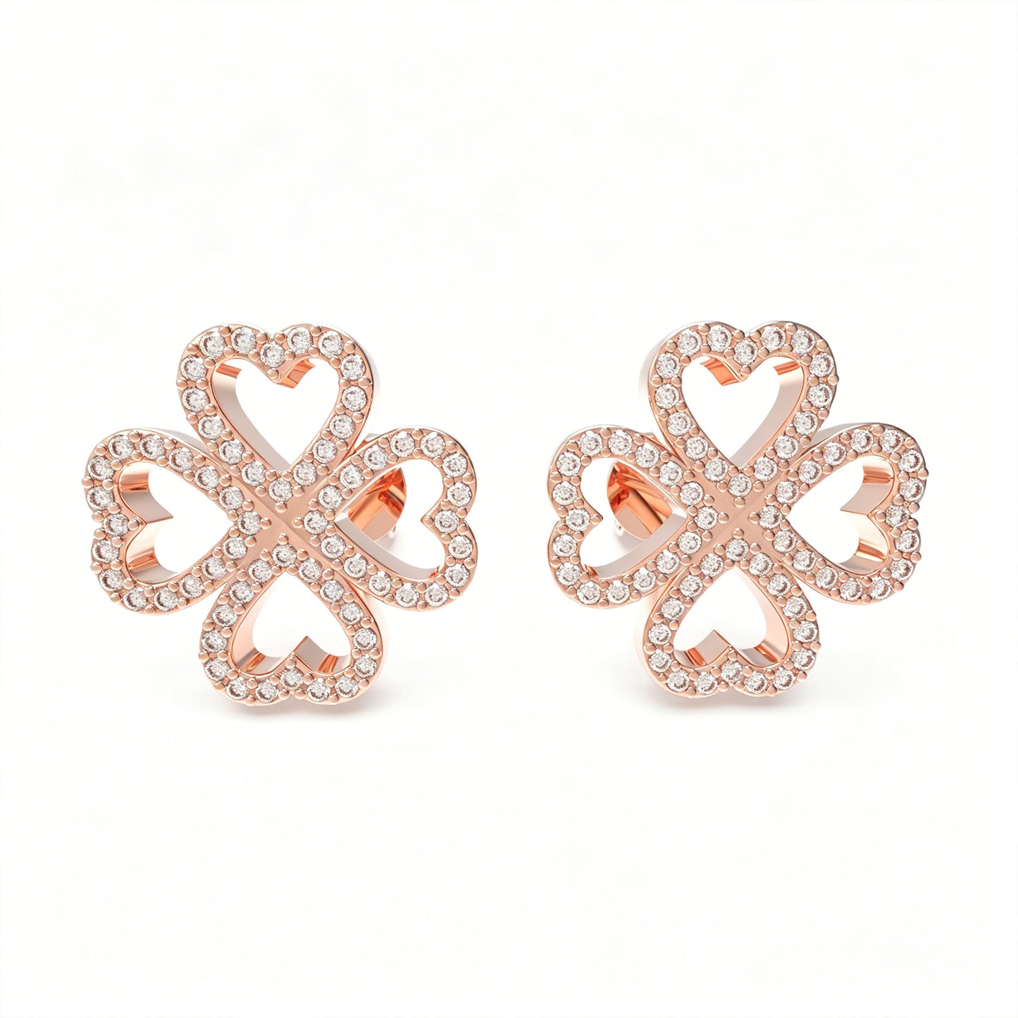 0.45ct Lab Grown Diamond Four-Leaf Clover Stud Earrings, 10K/14K Rose Gold Lucky Heart Jewelry Gift