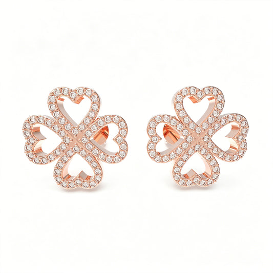 0.45ct Lab Grown Diamond Four-Leaf Clover Stud Earrings, 10K/14K Rose Gold Lucky Heart Jewelry Gift