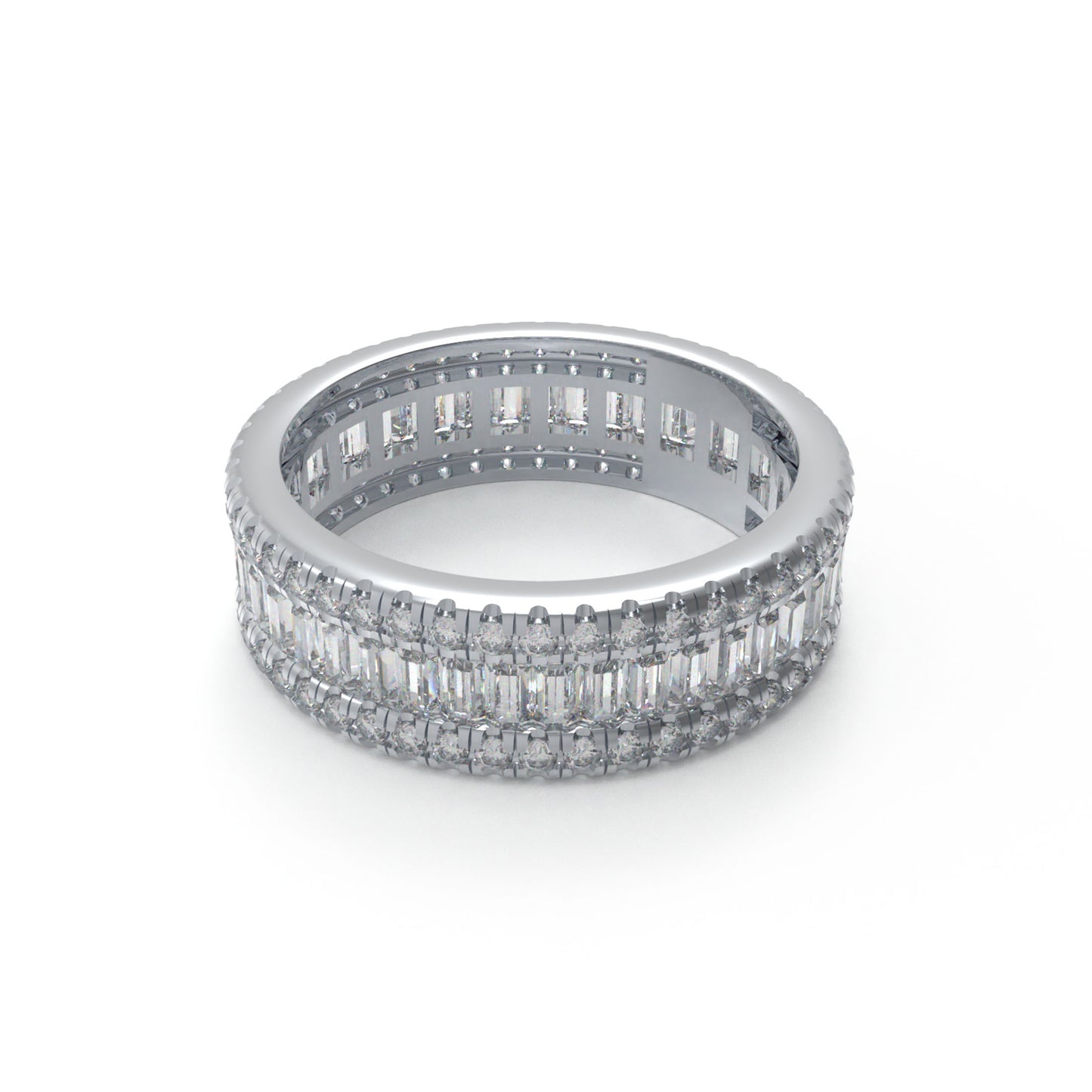 925 Silver Eternity Ring – 96 Round & 45 Baguette Moissanite – Engagement Wedding Band