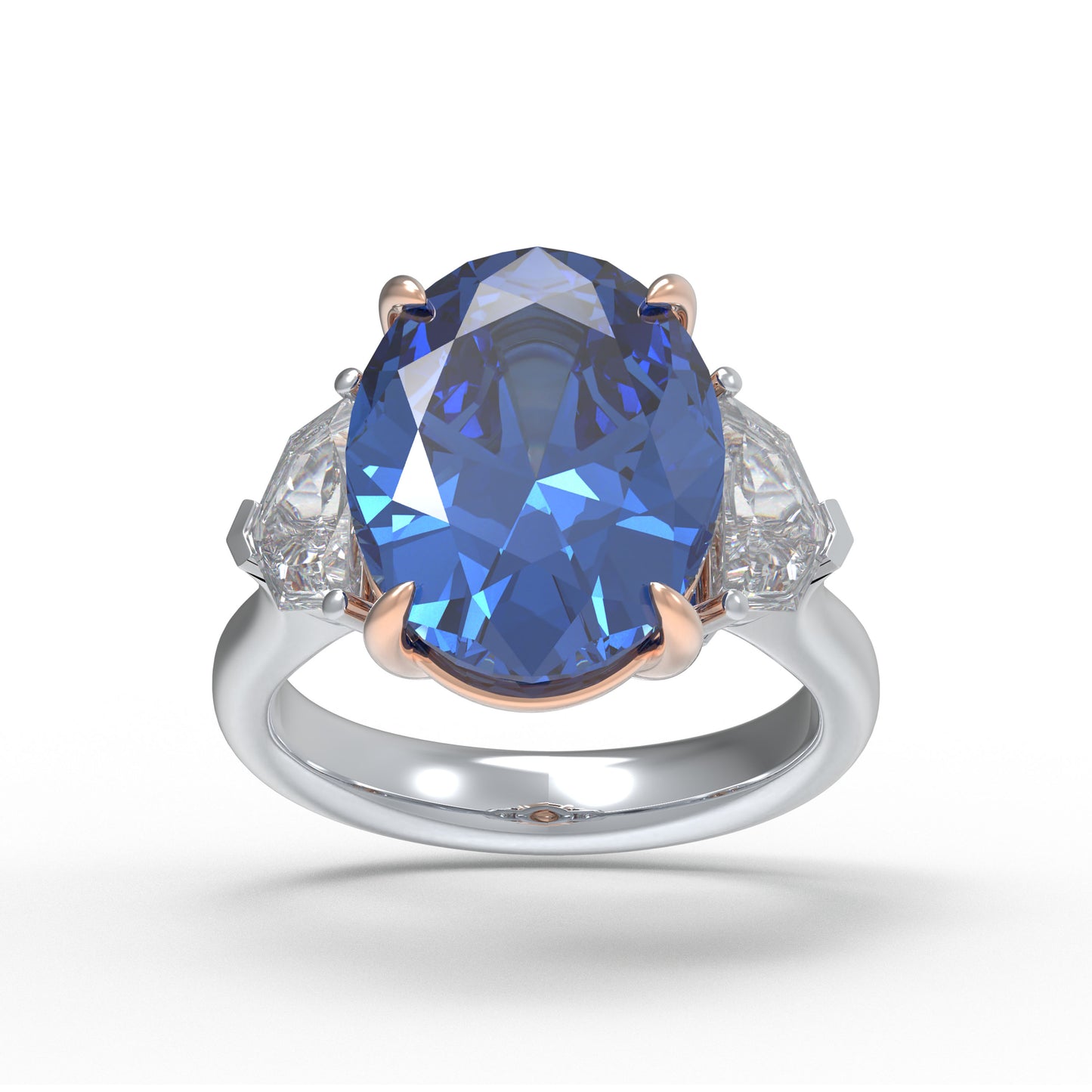 Handmade 3 - Diamond Ring with 2.8CT/4CT Lab - Grown Blue Main Diamond, 9K/14K/18K White Gold, Ideal for Proposal, Wedding, Anniversary