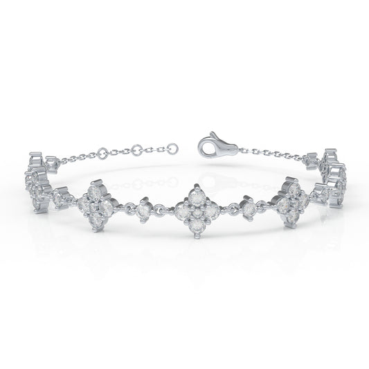 Ophelia Eternity Women's White Gold or 950 Platinum Four Leaf Clover Bracelet | 2ct/3ct Lab Diamond | Adjustable Lucky Jewelry for Anniversary, Mother's Day Gift（副本）（副本）