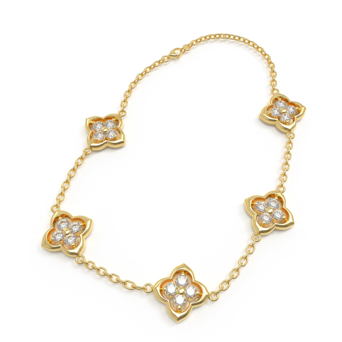 10K 14K Gold Lab Grown Diamond Four Leaf Clover Bracelet, White Gold Yellow Gold Rose Gold Lucky Jewelry Gift for Women Holiday Birthday