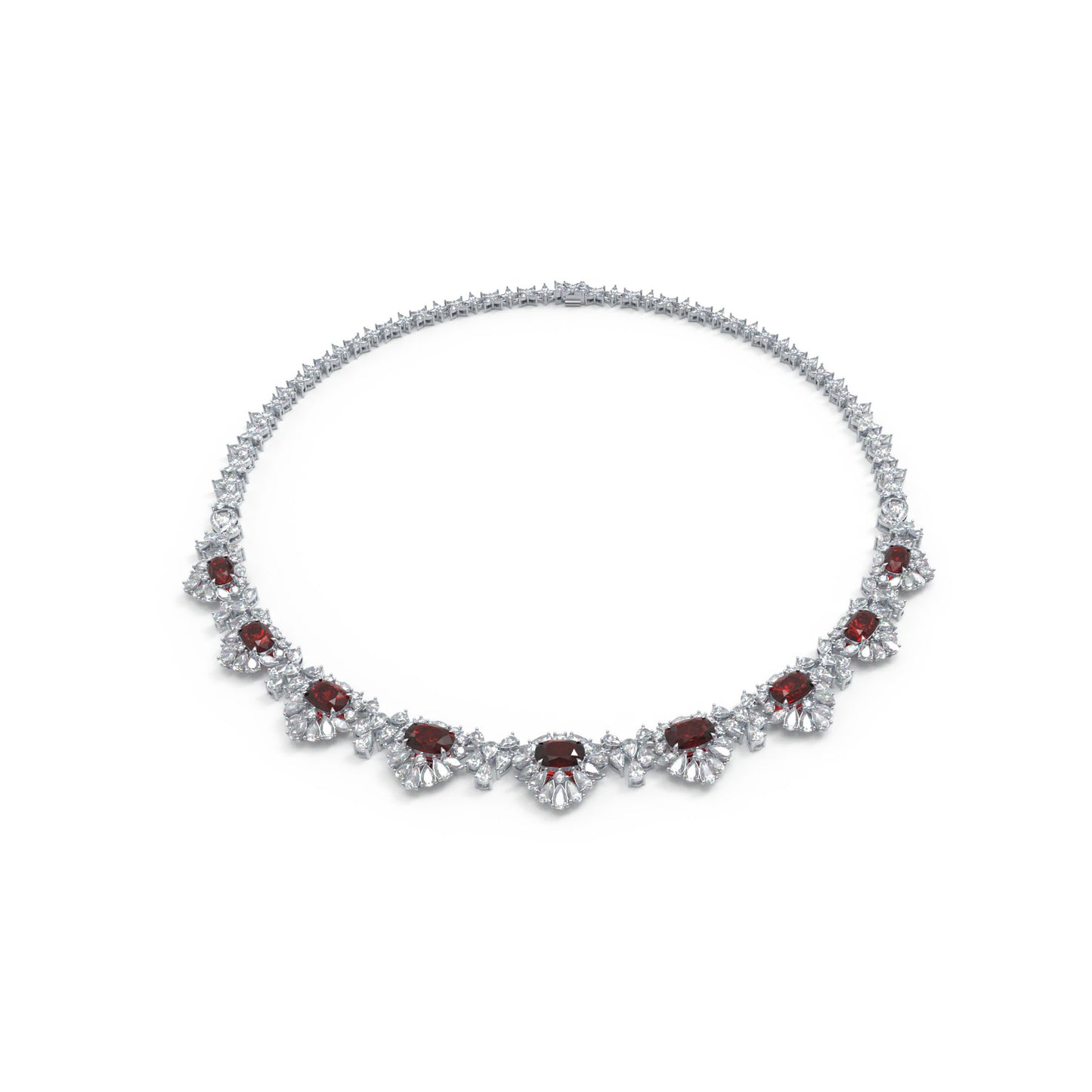 Luxury Handmade Necklace with 16ct Cultured Main Stones & 20ct 432pcs Fancy Shaped Cultured Diamonds, 9K/14K/18K White Gold & Platinum Optional