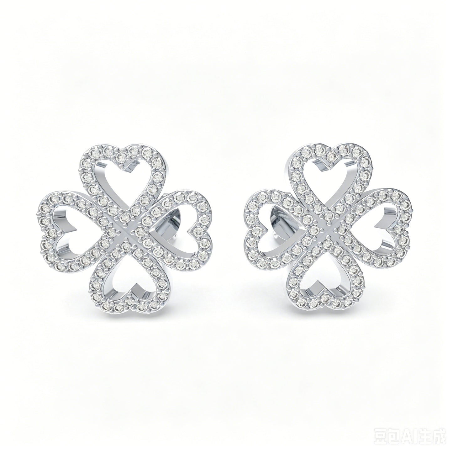 925 Sterling Silver Four Leaf Clover Stud Earrings, 0.45CT Heart Shape Moissanite Lucky Earrings Jewelry Gifts