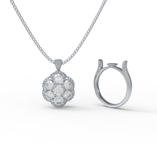 2-in-1 Convertible Lab Grown Diamond Jewelry Set: Pendant Necklace & Ring (10K/14K White Gold, 950 Platinum, VVS1-VVS2 D-E Color, Handcrafted Luxury)