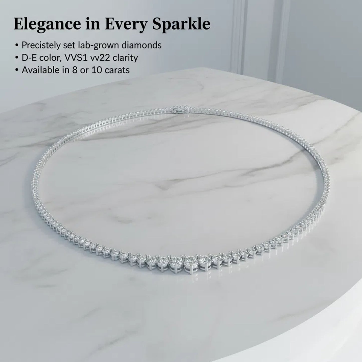Ophelia Eternity Lab-Grown Diamond Necklace, 8ct/10ct D-E Color VVS1-VVS2, 10K/14K White Gold or 950 Platinum, 16 Inch, Anniversary/Wedding Gift for Women