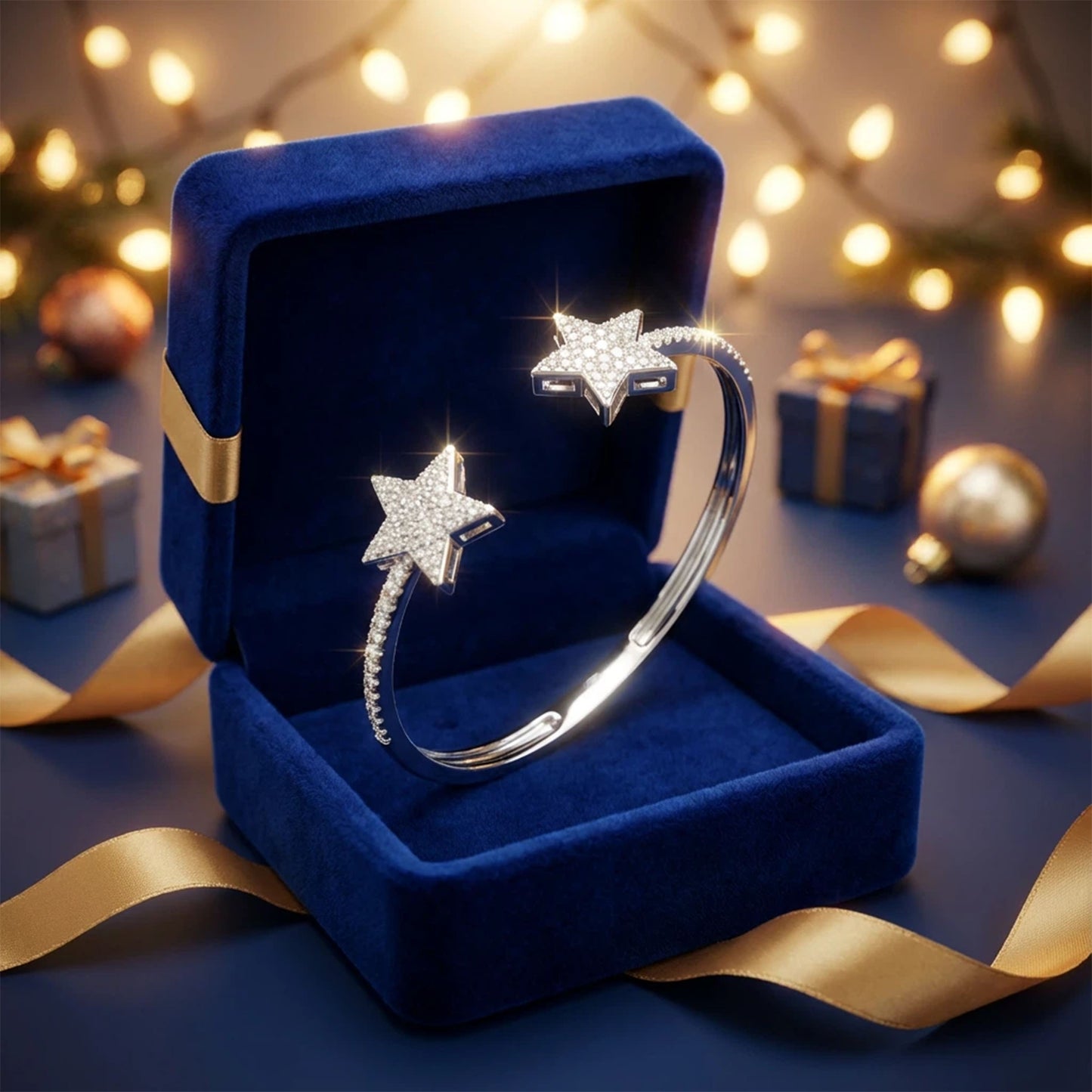Sterling Silver Star Cuff Bangle, 1ct VS1 D-E Moissanite, Gift for Women