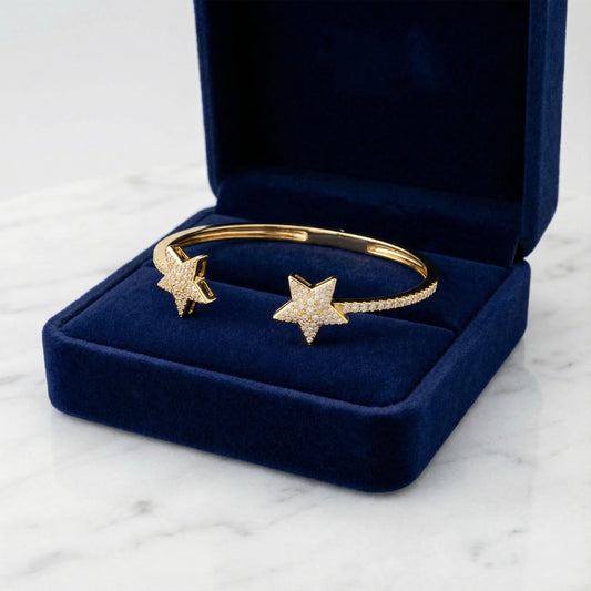 10K/14K Yellow Gold 5-Star Bracelet with 128 Lab-Grown Diamonds (VVS1-VVS2, D-E) | Stackable Fine Jewelry Gift for Women, Anniversary, Mother's Day, Christmas