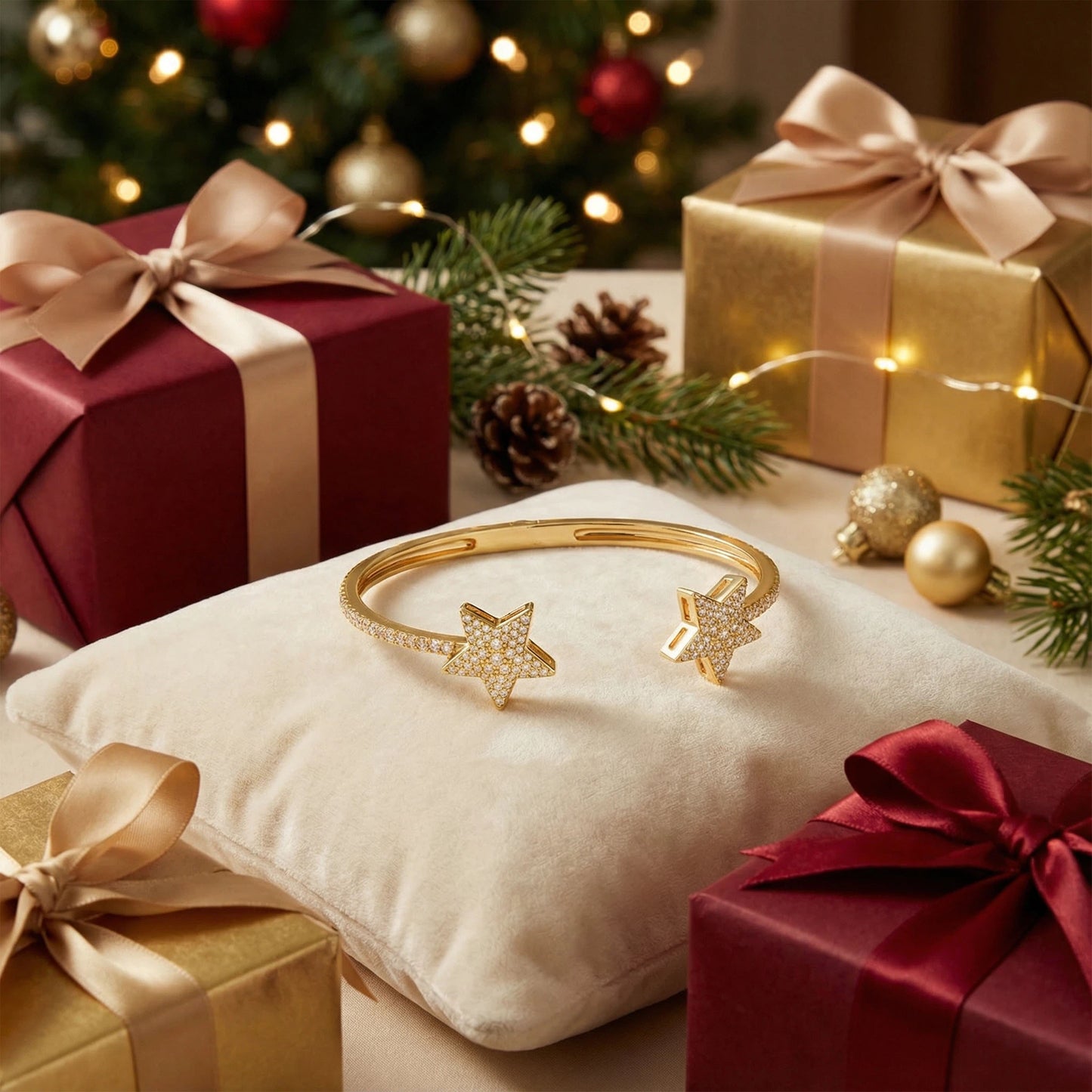 10K/14K Yellow Gold 5-Star Bracelet with 128 Lab-Grown Diamonds (VVS1-VVS2, D-E) | Stackable Fine Jewelry Gift for Women, Anniversary, Mother's Day, Christmas