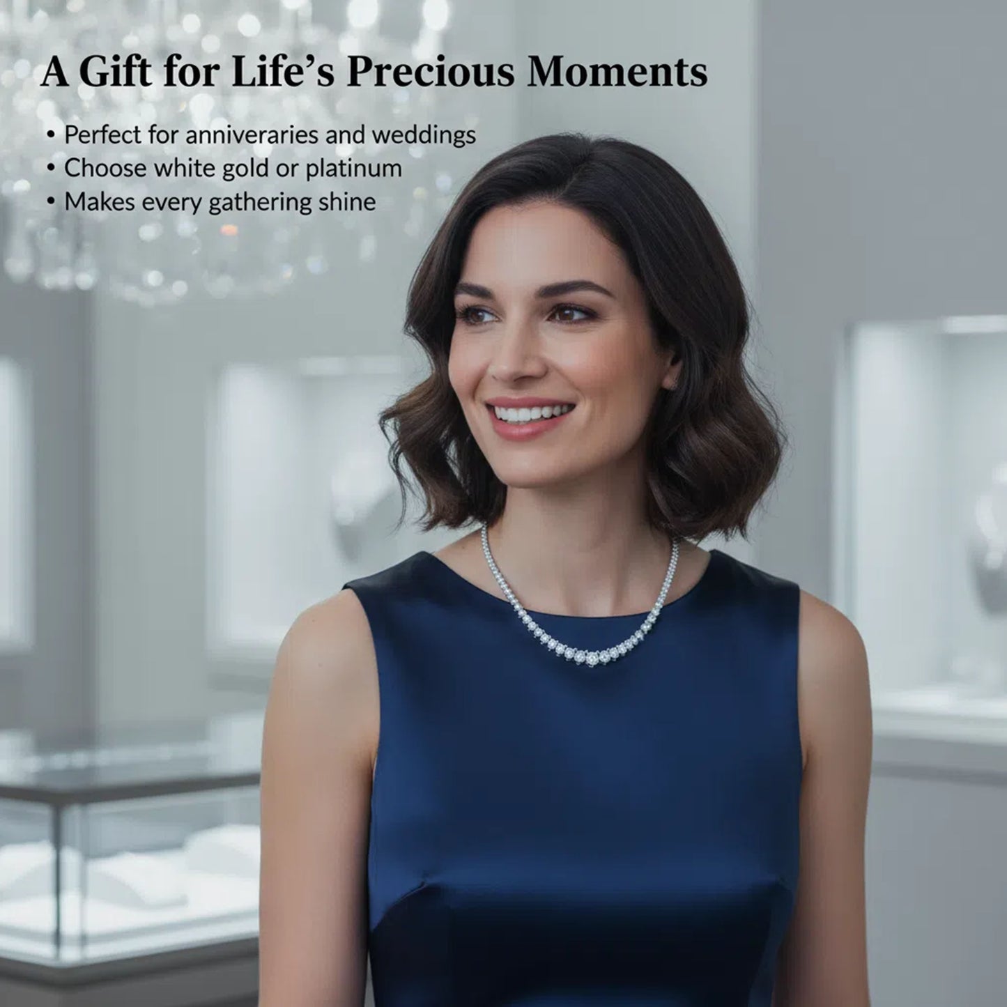 Ophelia Eternity Lab-Grown Diamond Necklace, 8ct/10ct D-E Color VVS1-VVS2, 10K/14K White Gold or 950 Platinum, 16 Inch, Anniversary/Wedding Gift for Women