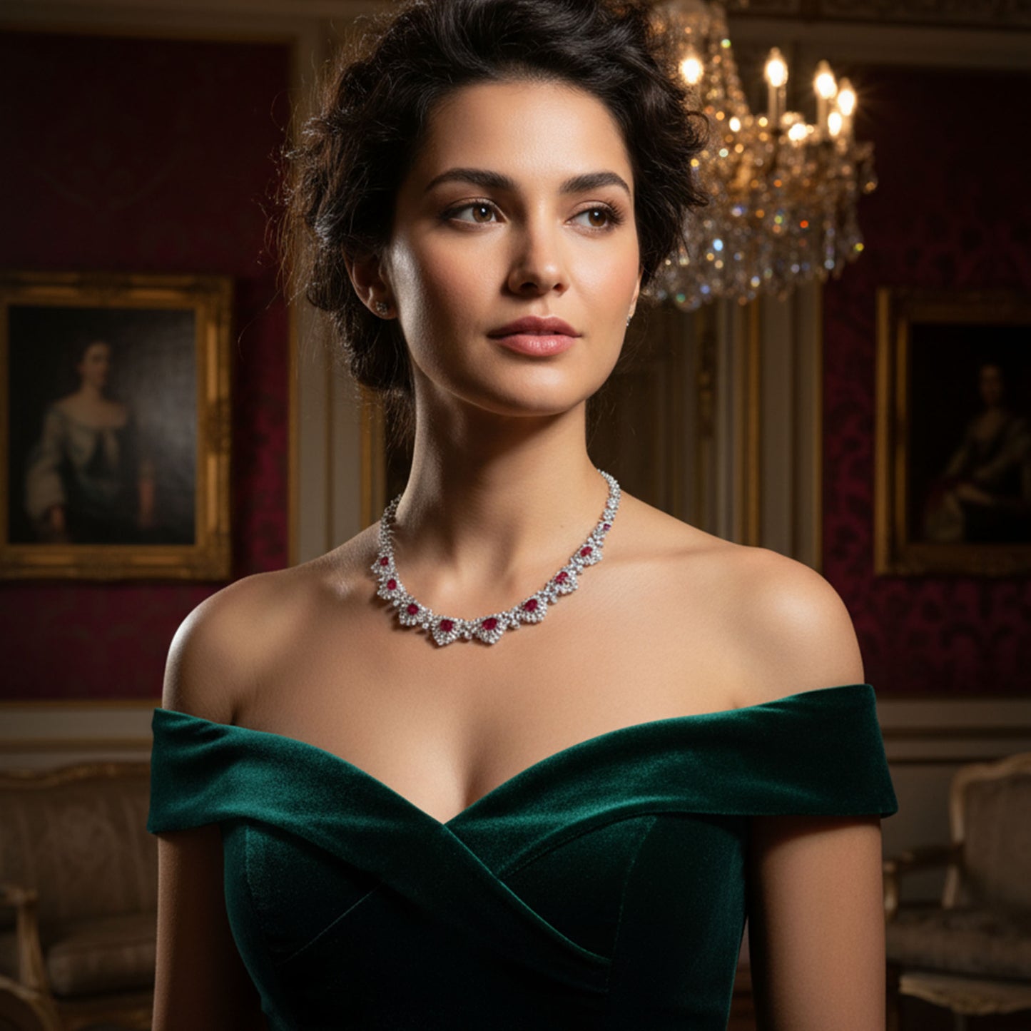 Luxury Handmade Necklace with 16ct Cultured Main Stones & 20ct 432pcs Fancy Shaped Cultured Diamonds, 9K/14K/18K White Gold & Platinum Optional