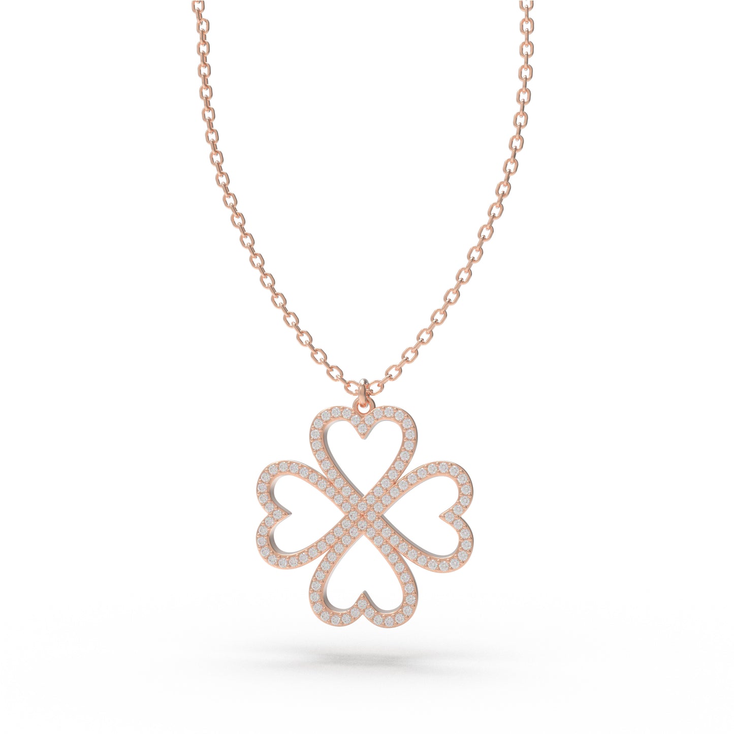 Ophelia Eternity 10K/14K Rose Gold Four-Leaf Clover Heart Pendant Necklace with 0.5ct Lab-Grown Diamonds, Good Luck Jewelry Gift for Women, Sisters & Lovers