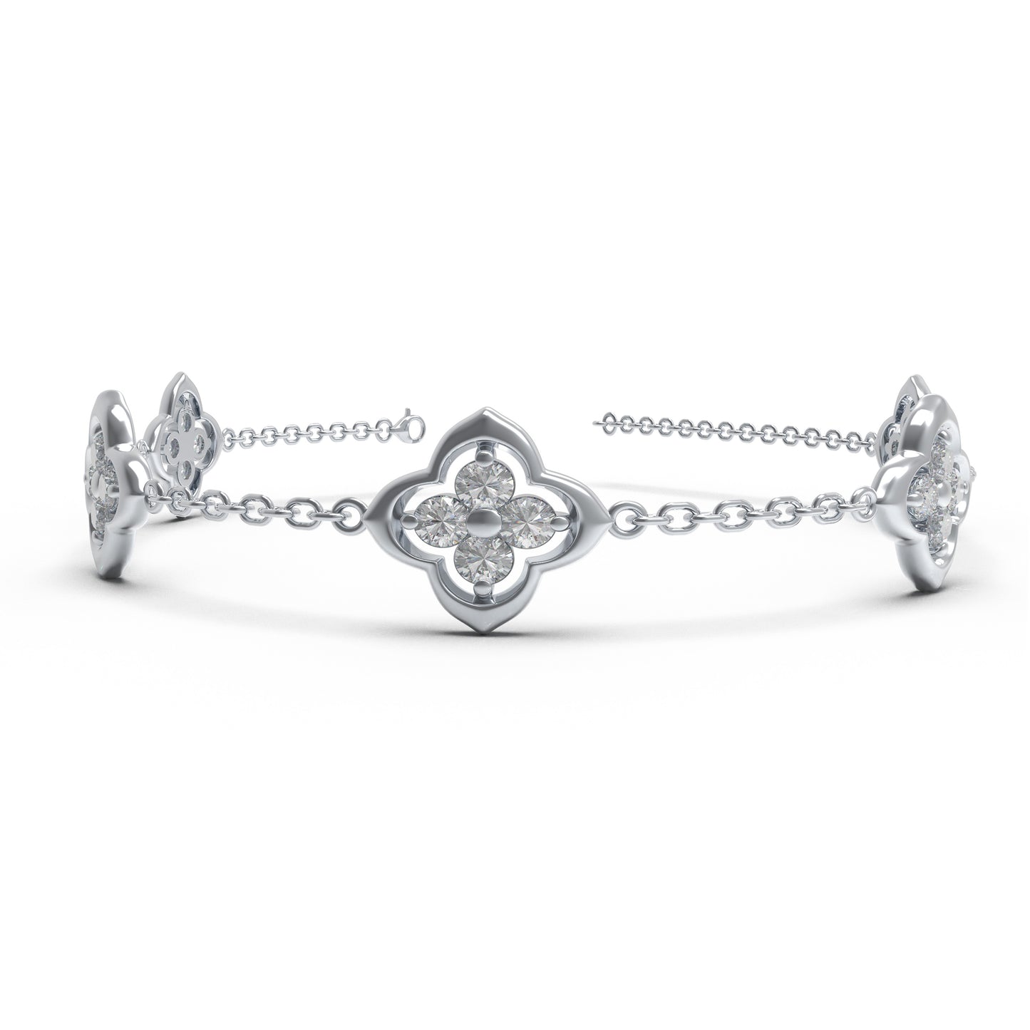 925 Silver Moissanite Four Leaf Clover Bracelet, Women Holiday Gift