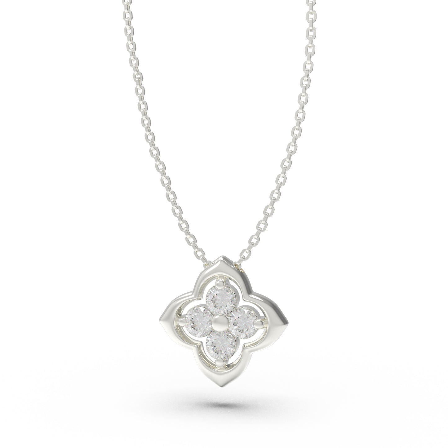 0.4ct Lab Grown Diamond Clover Pendant Necklace, 18K White Gold, Song Dynasty Aesthetics Inspired, Elegant Women’s Jewelry Gift for Her, Mom, Sister, Wife, Client