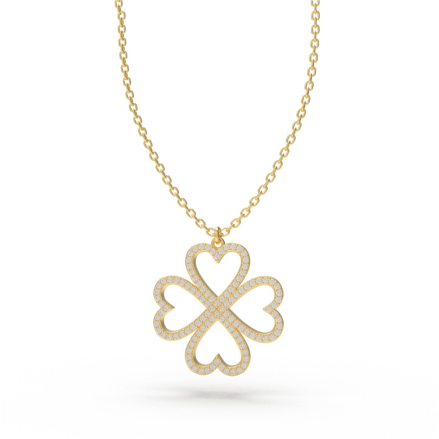 Ophelia Eternity 10K/14K Yellow Gold Four-Leaf Clover Heart Pendant Necklace with 0.5ct Lab-Grown Diamonds, Good Luck Jewelry Gift for Women, Sisters & Lovers