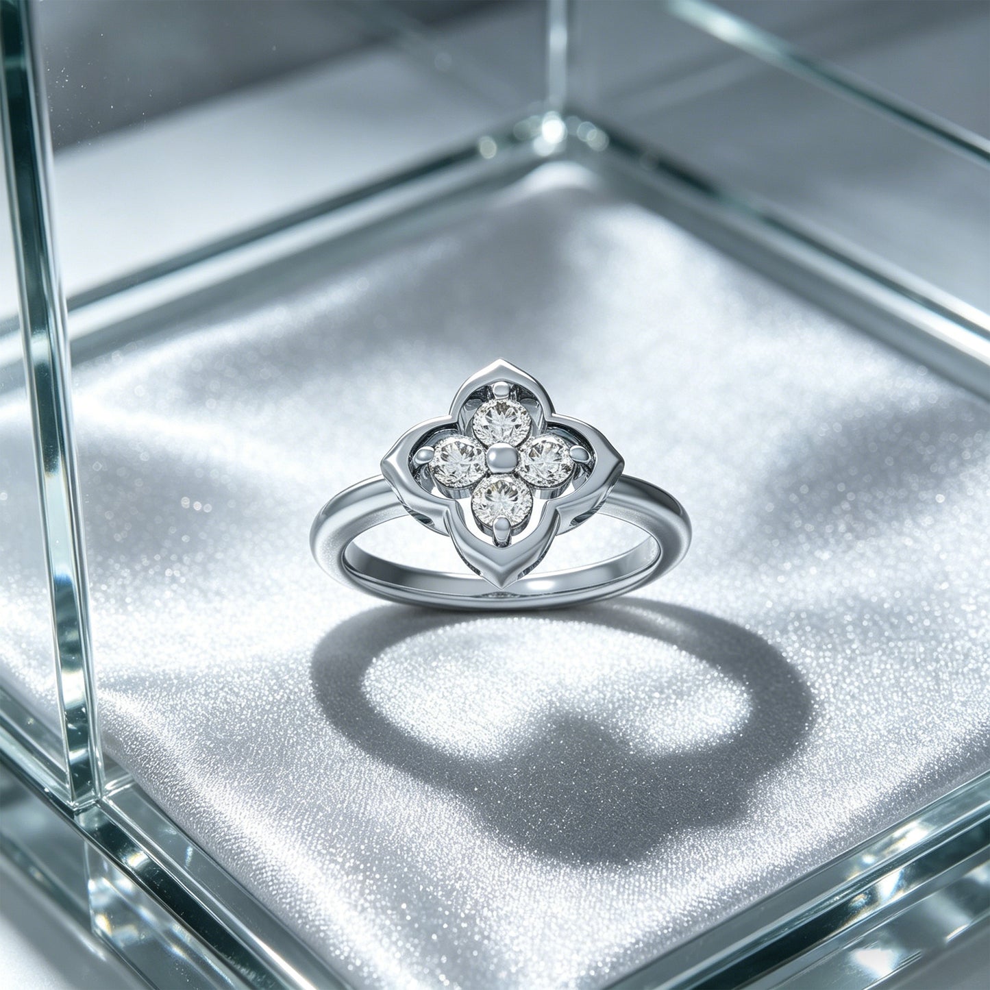 10K/14K White Gold or Platinum Clover Lab-Grown Diamond Ring, 0.2 CTW, Song Dynasty Inspired