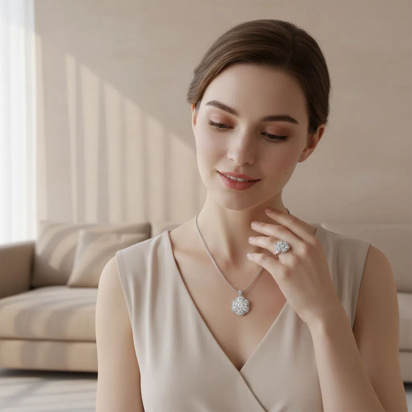 2-in-1 Convertible Lab Grown Diamond Jewelry Set: Pendant Necklace & Ring (10K/14K White Gold, 950 Platinum, VVS1-VVS2 D-E Color, Handcrafted Luxury)