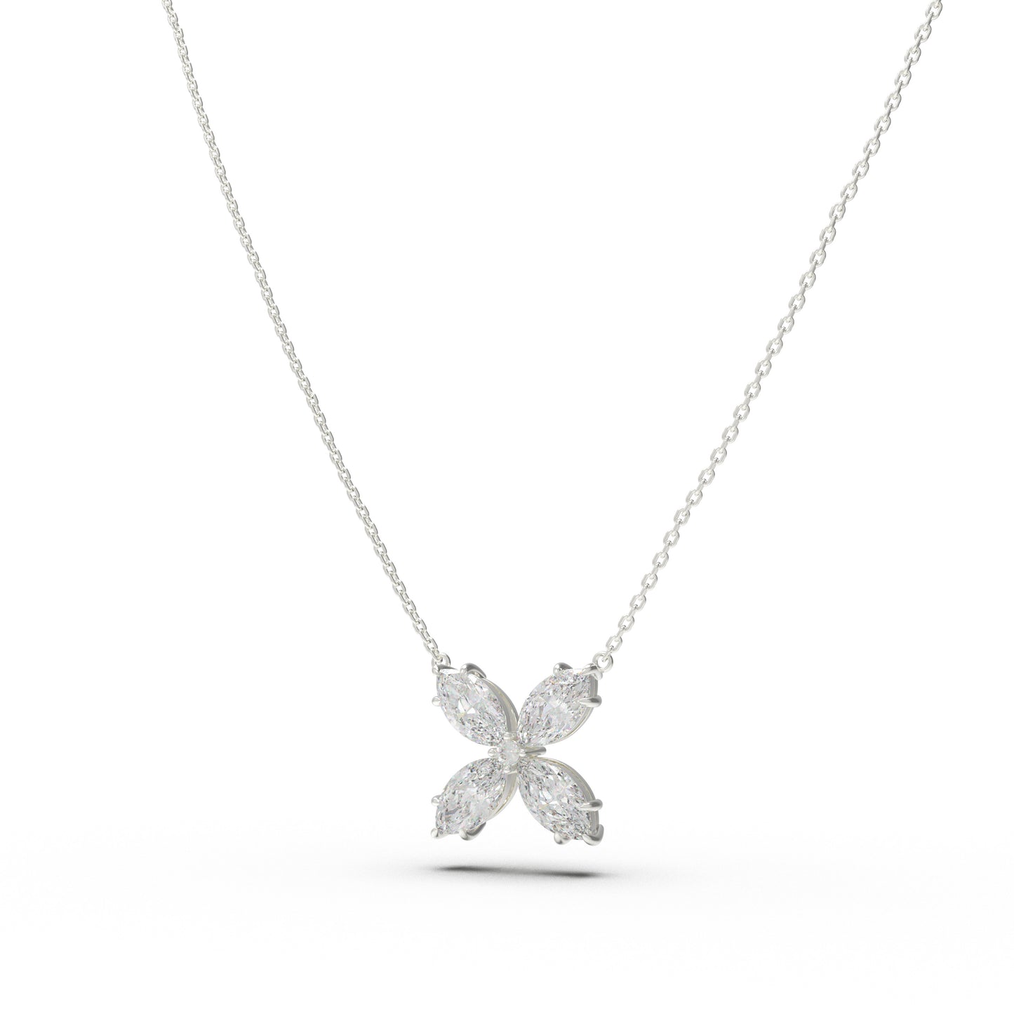 925 Sterling Silver Marquise Moissanite Clover Pendant Necklace, 1.35 CTW for Women