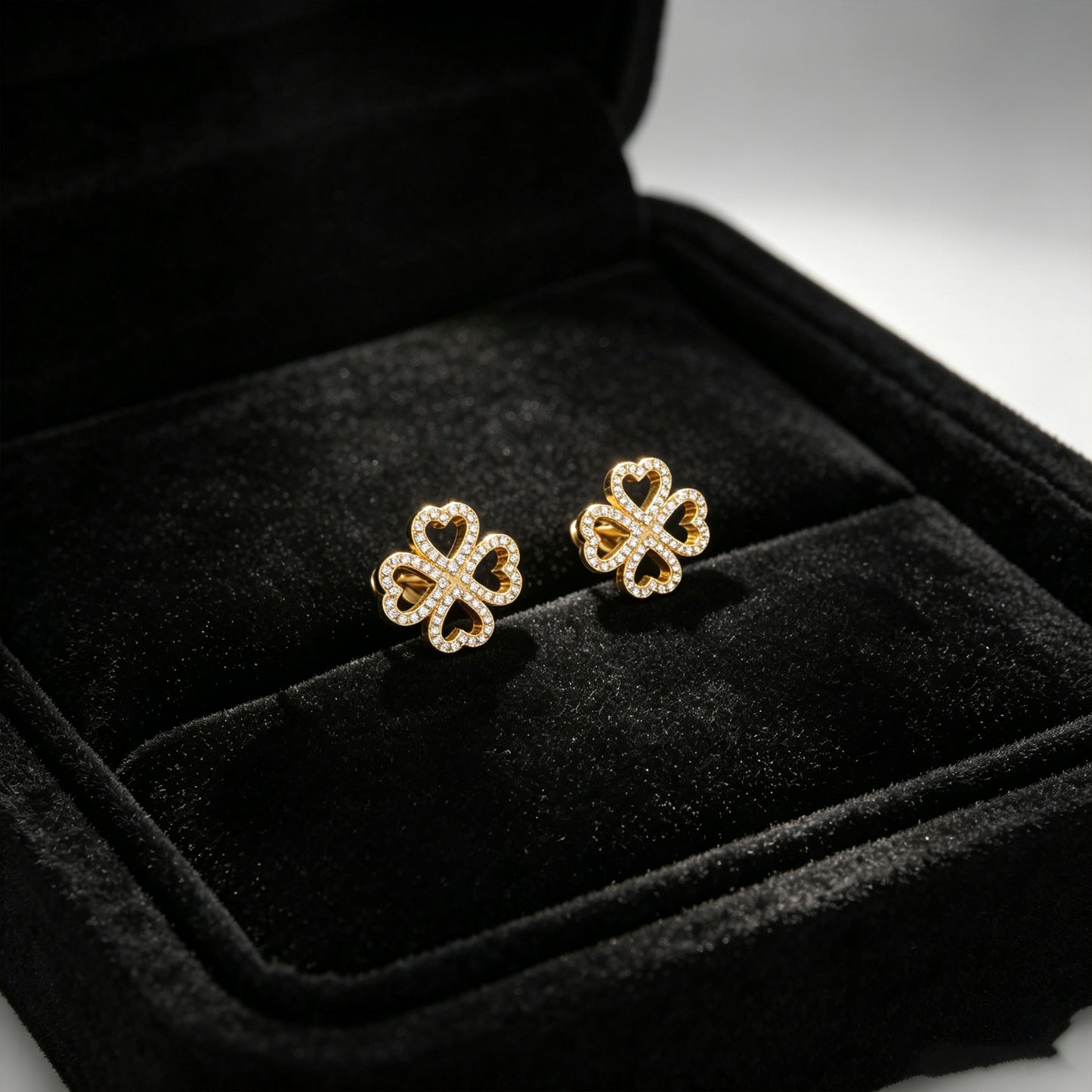0.45ct Lab Grown Diamond Four-Leaf Clover Stud Earrings, 10K/14K Yellow Gold Lucky Heart Jewelry Gift