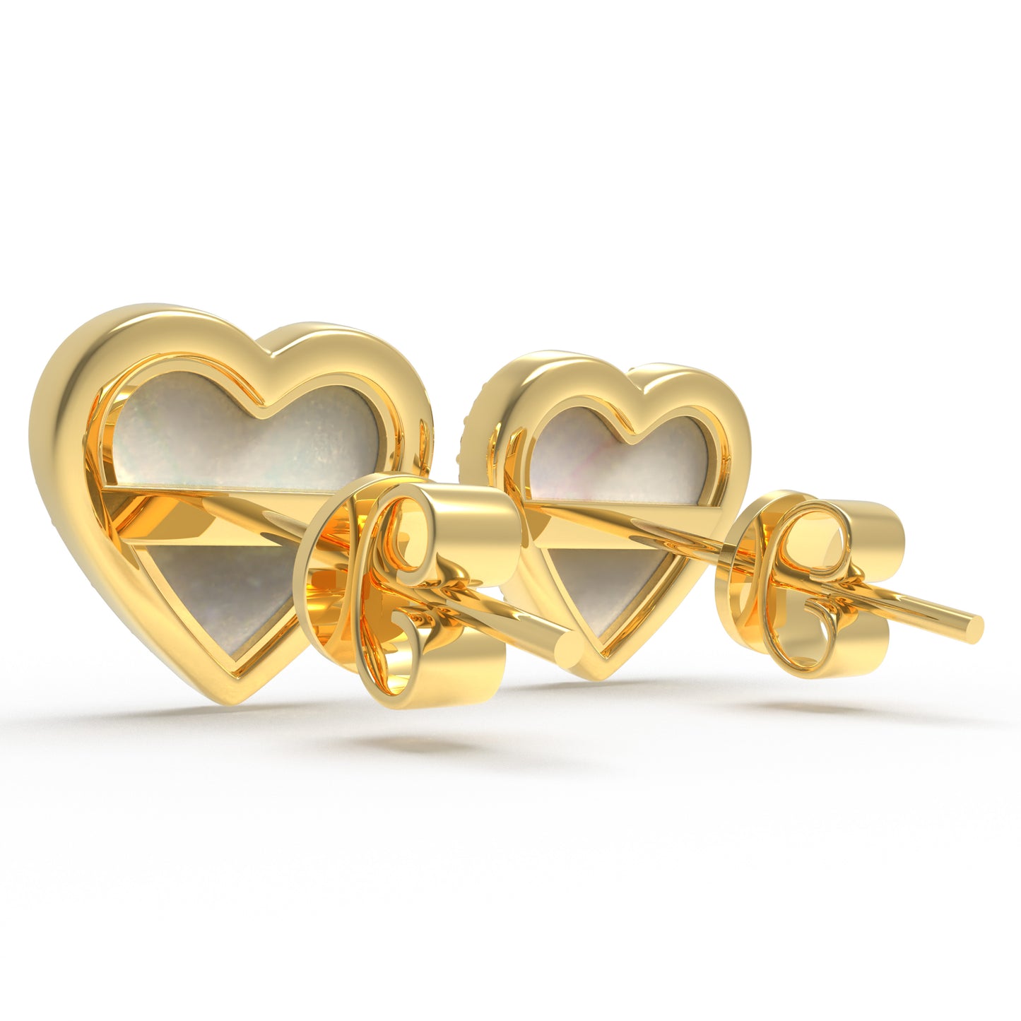 10K/14K Yellow Gold Heart Stud Earrings, 0.4ct Lab Grown Diamond & Mother of Pearl, Daily Jewelry for Women