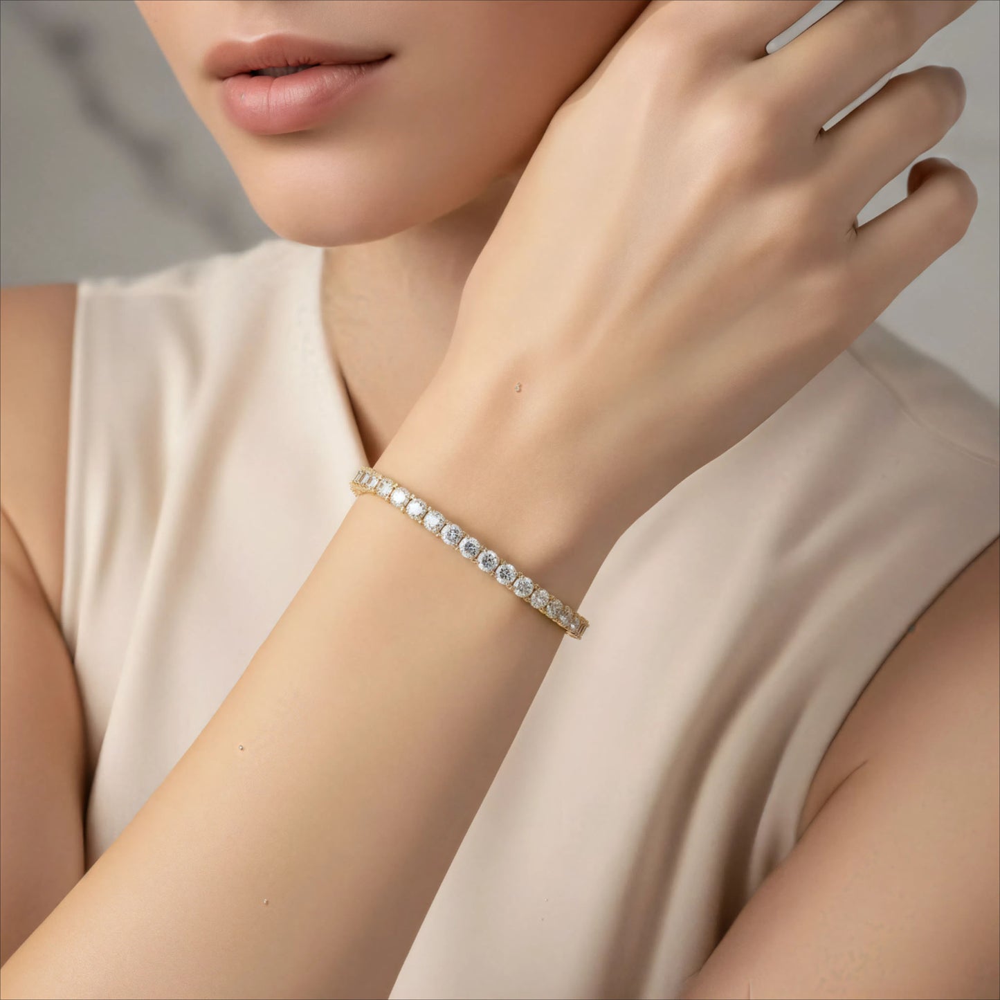 Ophelia Eternity 4-10ct 14K Gold Lab-grown diamond Tennis Bracelet, 4-Prong, D-VVS2/SI1 - Free Engraving