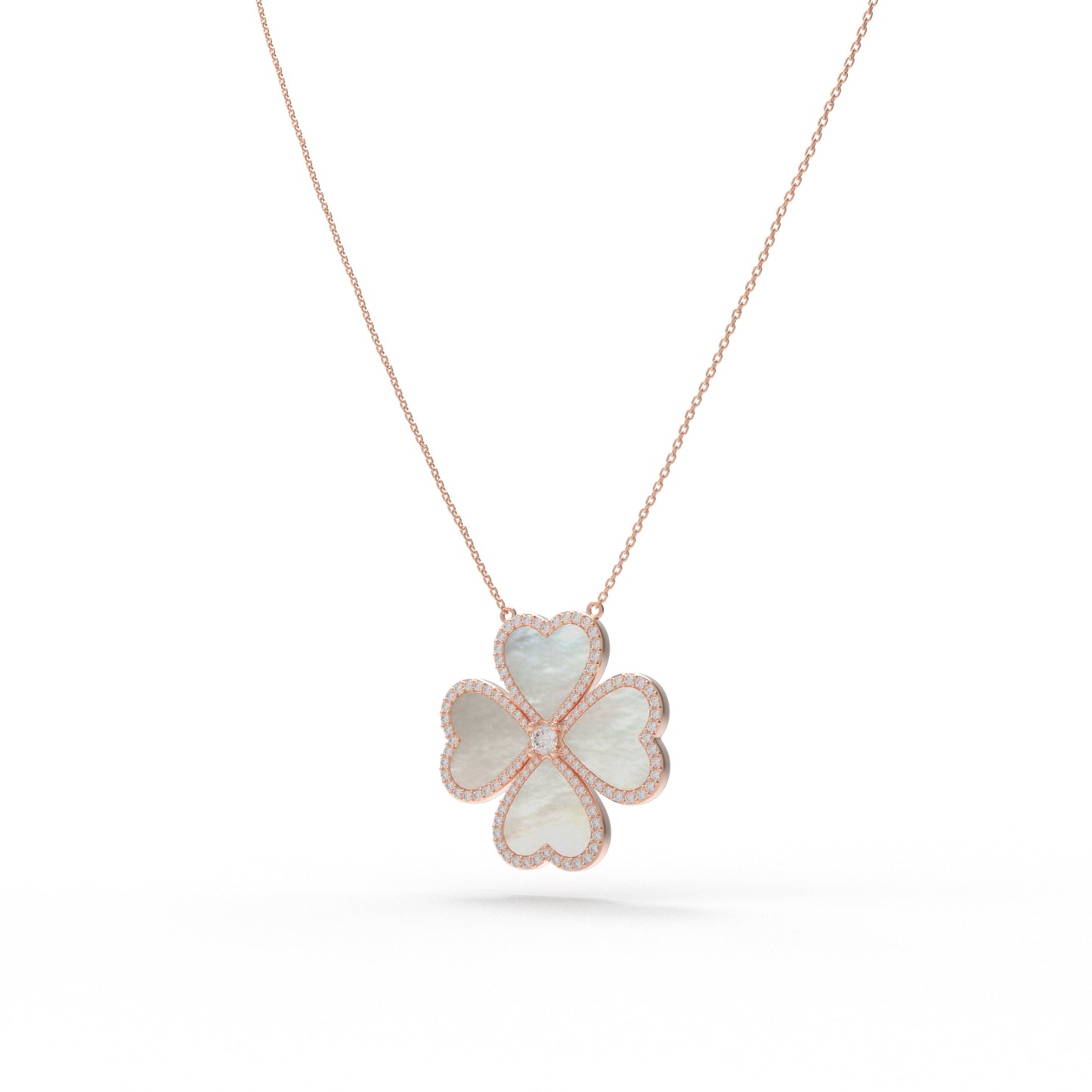 10K/14K Rose Gold Heart Pendant Necklace, 0.5CT Lab Grown Diamond & Natural Mother of Pearl Handmade Fine Jewelry