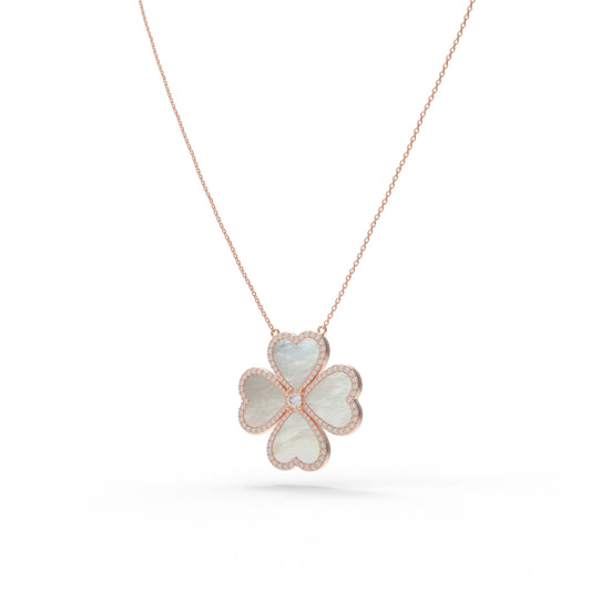 10K/14K Rose Gold Heart Pendant Necklace, 0.5CT Lab Grown Diamond & Natural Mother of Pearl Handmade Fine Jewelry