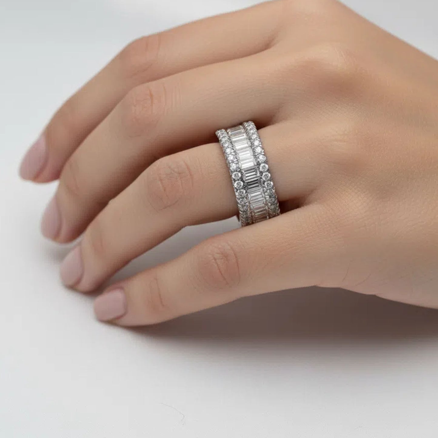 10K/14K/18K White Gold  Or Platinum 1CT Round & 2CT Eternity Ring with Fancy Cut Lab Grown Diamonds (D-E Color, VVS1-VVS2 Clarity) - Ideal for Wedding, Proposal, Anniversary