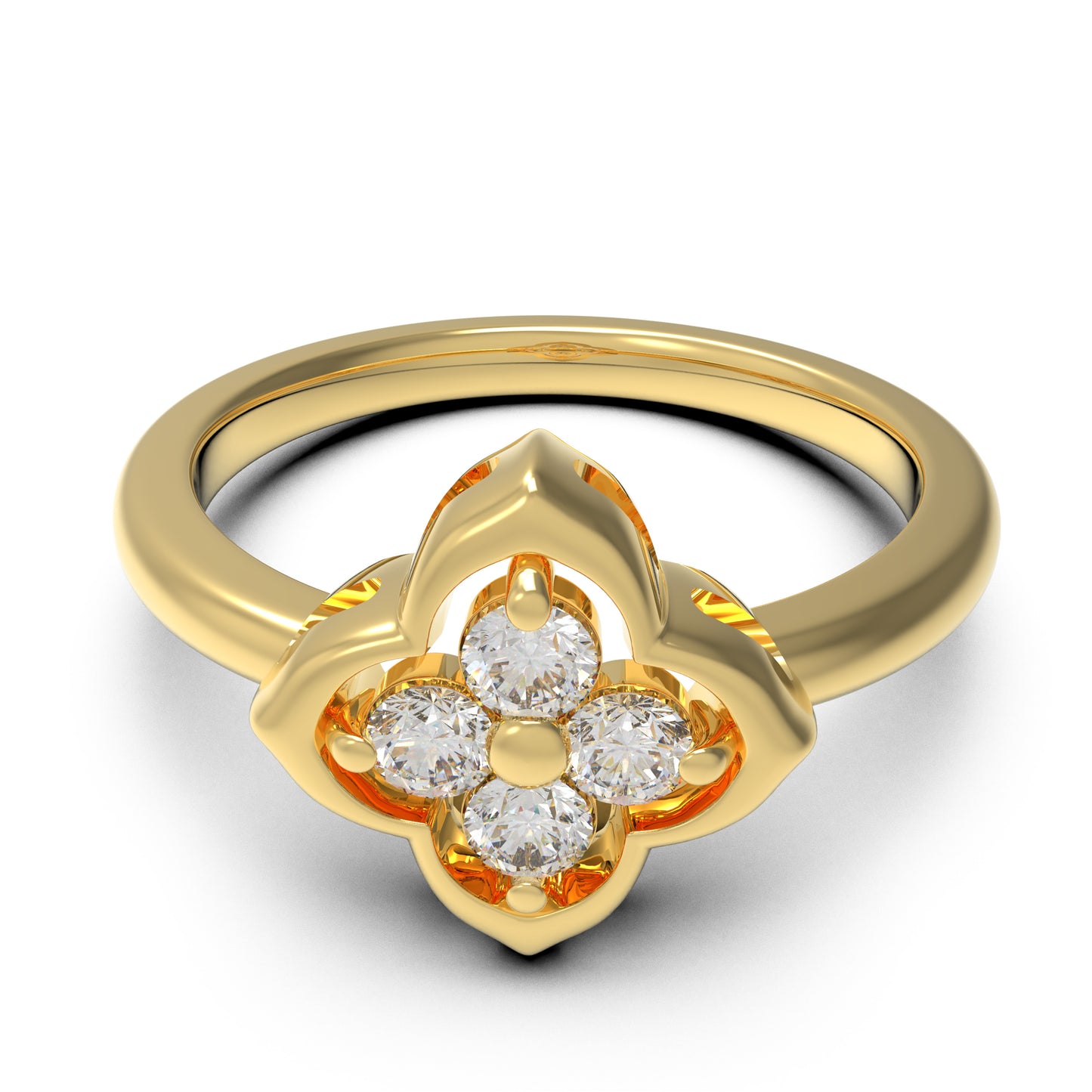 10K/14K Yellow Gold Clover Lab-Grown Diamond Ring, 0.2 CTW, Song Dynasty Inspired Promise Ring