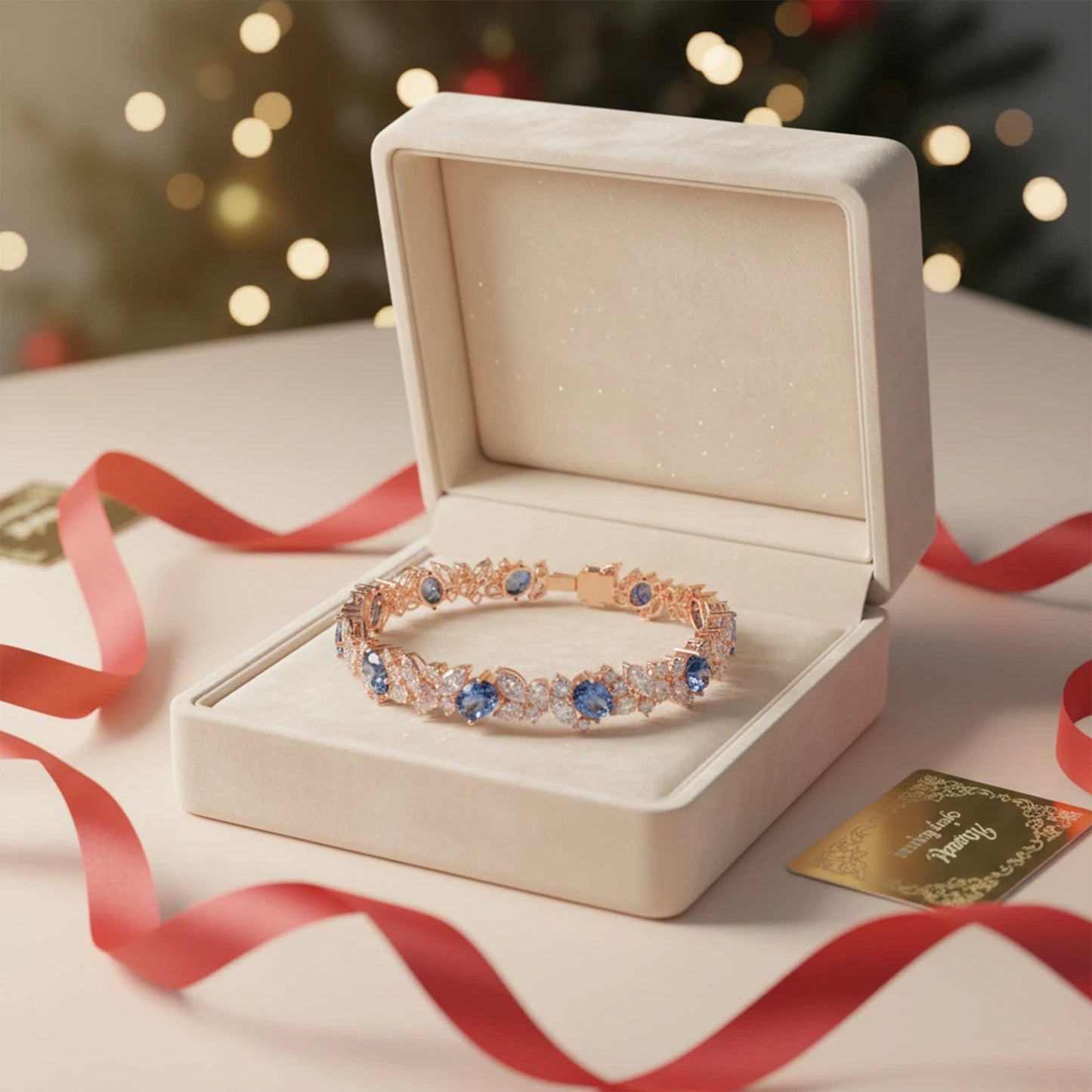 Handmade Gorgeous Lab - Grown Sapphire & Diamond Bracelet with Rose Gold, Total Weight 10CT/12CT/15CT