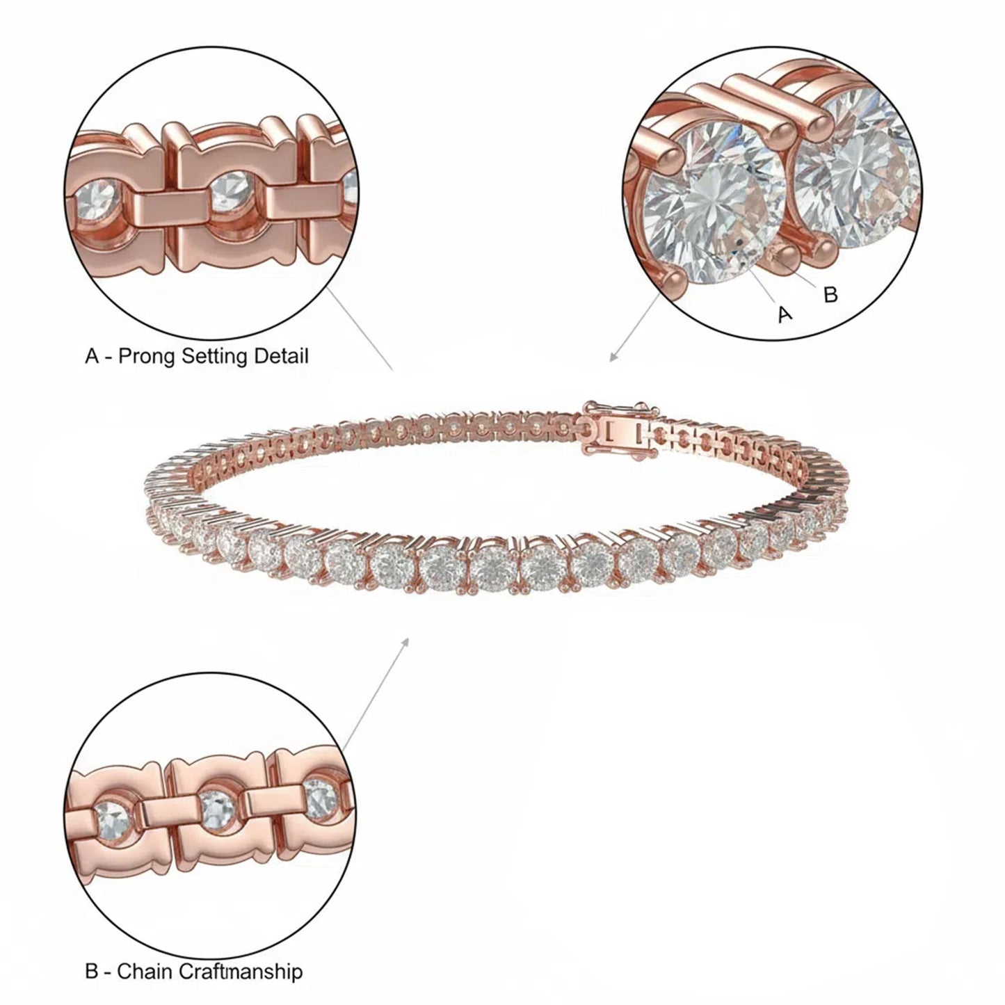 Ophelia Eternity 4-10ct 14K Gold Lab-grown diamond Tennis Bracelet, 4-Prong, D-VVS2/SI1 - Free Engraving