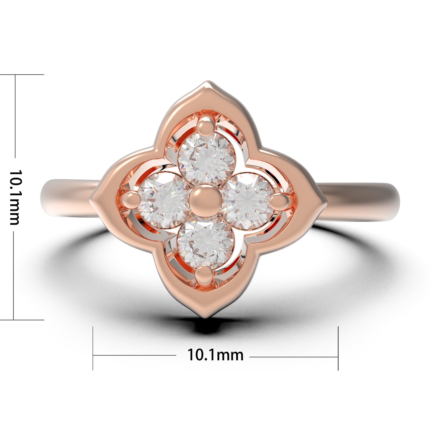 10K/14K Rose Gold Clover Lab-Grown Diamond Ring, 0.2 CTW, Song Dynasty Inspired Promise Ring