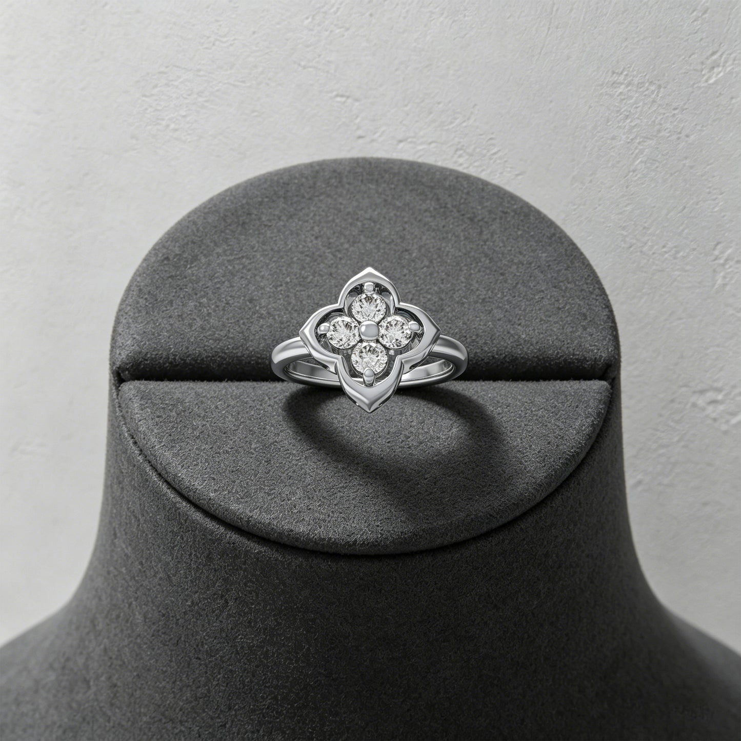 10K/14K White Gold or Platinum Clover Lab-Grown Diamond Ring, 0.2 CTW, Song Dynasty Inspired