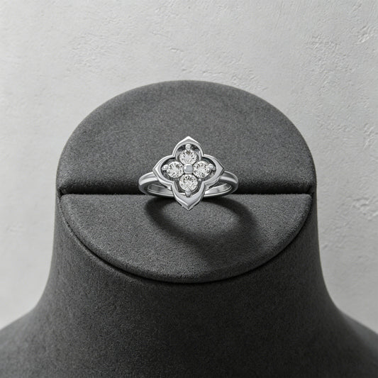 925 Sterling Silver Song Dynasty Inspired Moissanite Ring, 0.2 CTW, 4 Lab-Created Moissanites Promise Ring