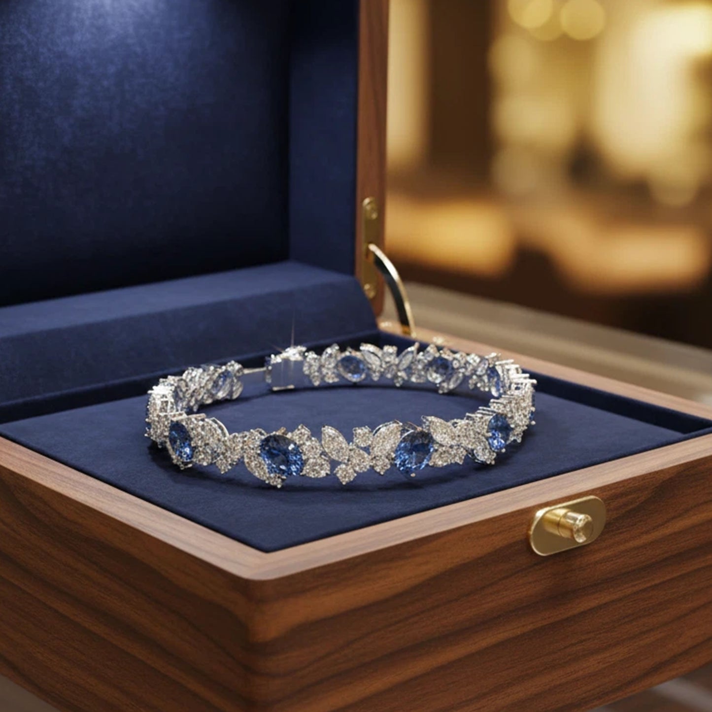 925 Sterling Silver Marquise Bracelet – 11 Lab-Created Marquise Sapphires & 33 Pear Moissanite, 10ct/12ct/15ct Total Carat, Luxury Jewelry Gift for Wife, Mother, Sister
