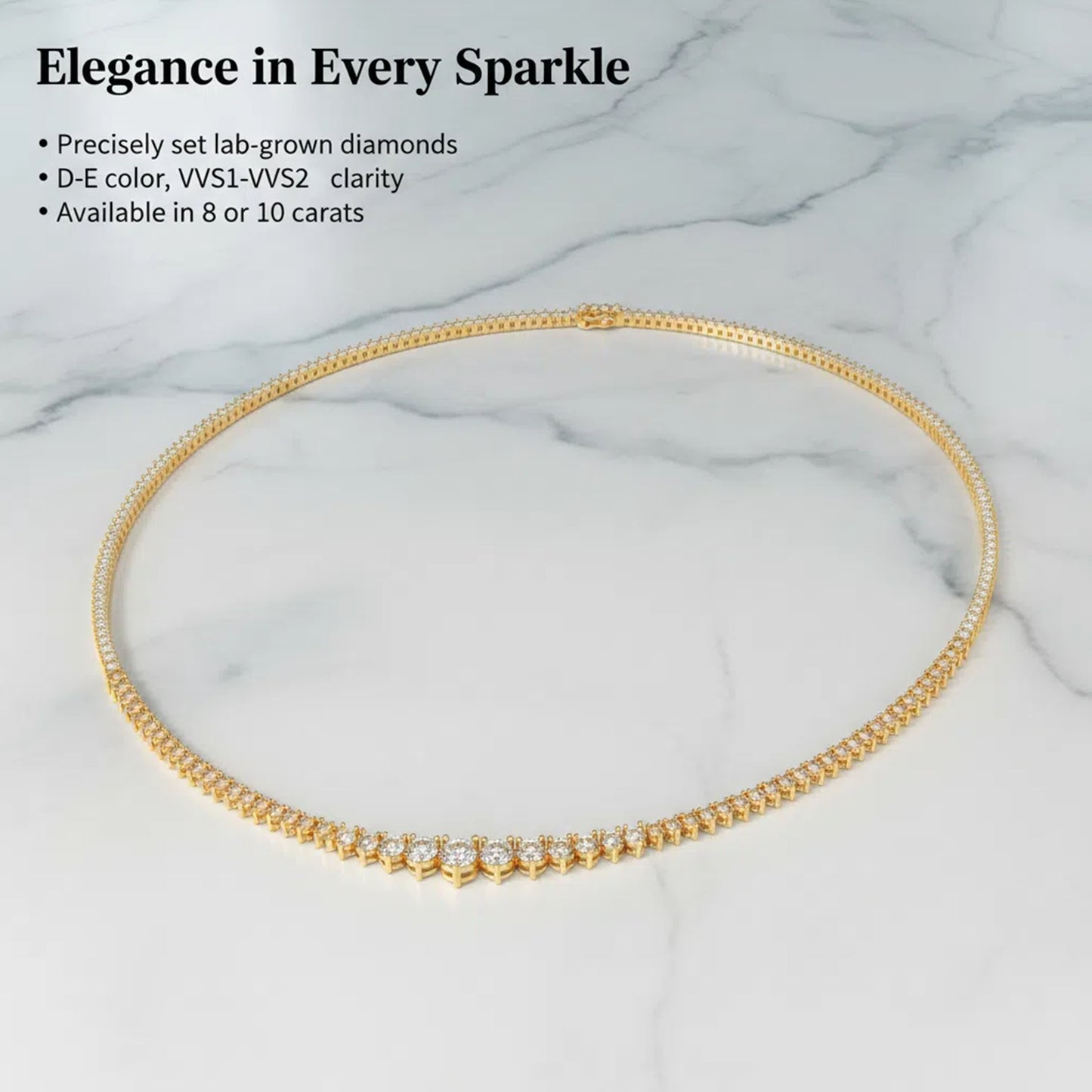 Lab-Grown Diamond Necklace, 8ct/10ct D-E Color VVS1-VVS2, 10K/14K Yellow Gold, 16 Inch Anniversary & Wedding Gift for Women