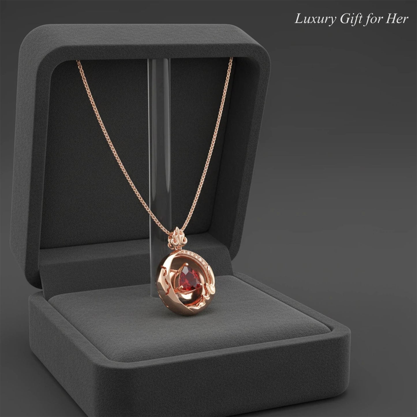 Lab-Grown 1CT Ruby Pendant Necklace with 6 VVS1-VVS2 D-E Color Diamonds, 10K/14K White/Yellow/Rose Gold & Platinum, Ideal Gift for Anniversary/Valentine’s Day/Christmas