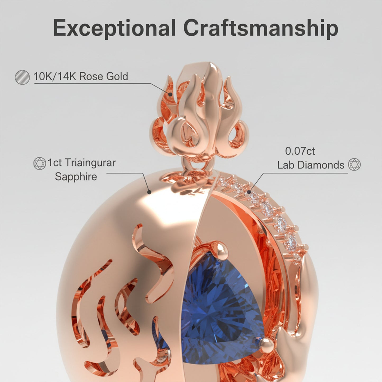 Lab-Grown 1CT Sapphire Pendant Necklace with 6 VVS1-VVS2 D-E Color Diamonds, 10K/14K White/Yellow/Rose Gold & Platinum, Ideal Gift for Anniversary/Valentine’s Day/Christmas