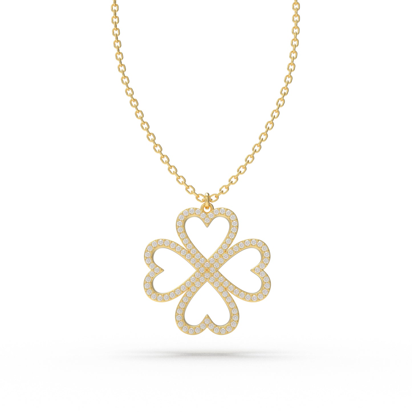 Ophelia Eternity 10K/14K Yellow Gold Four-Leaf Clover Heart Pendant Necklace with 0.5ct Lab-Grown Diamonds, Good Luck Jewelry Gift for Women, Sisters & Lovers