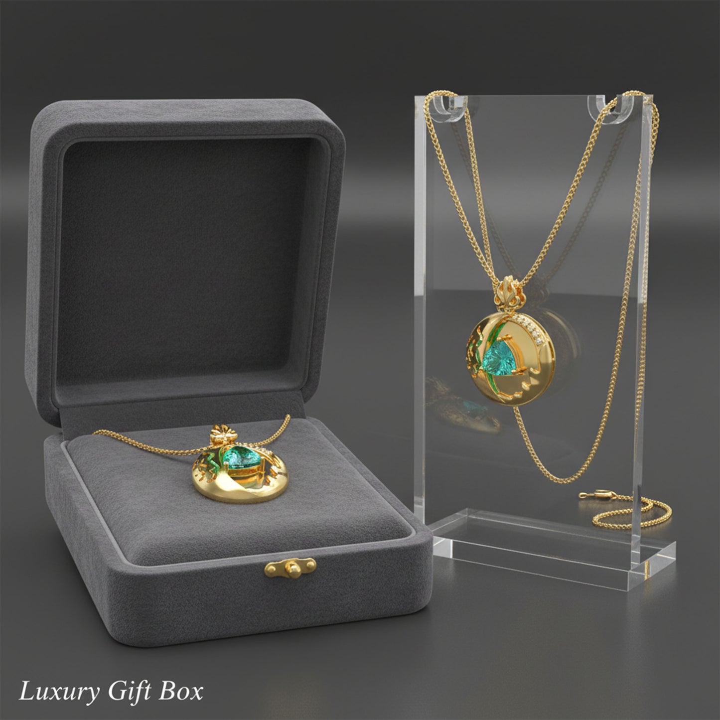 Lab-Grown 1CT Paraíba Pendant Necklace with 6 VVS1-VVS2 D-E Color Diamonds, 10K/14K White/Yellow/Rose Gold & Platinum, Perfect Gift for Anniversary/Valentine’s Day/Christmas