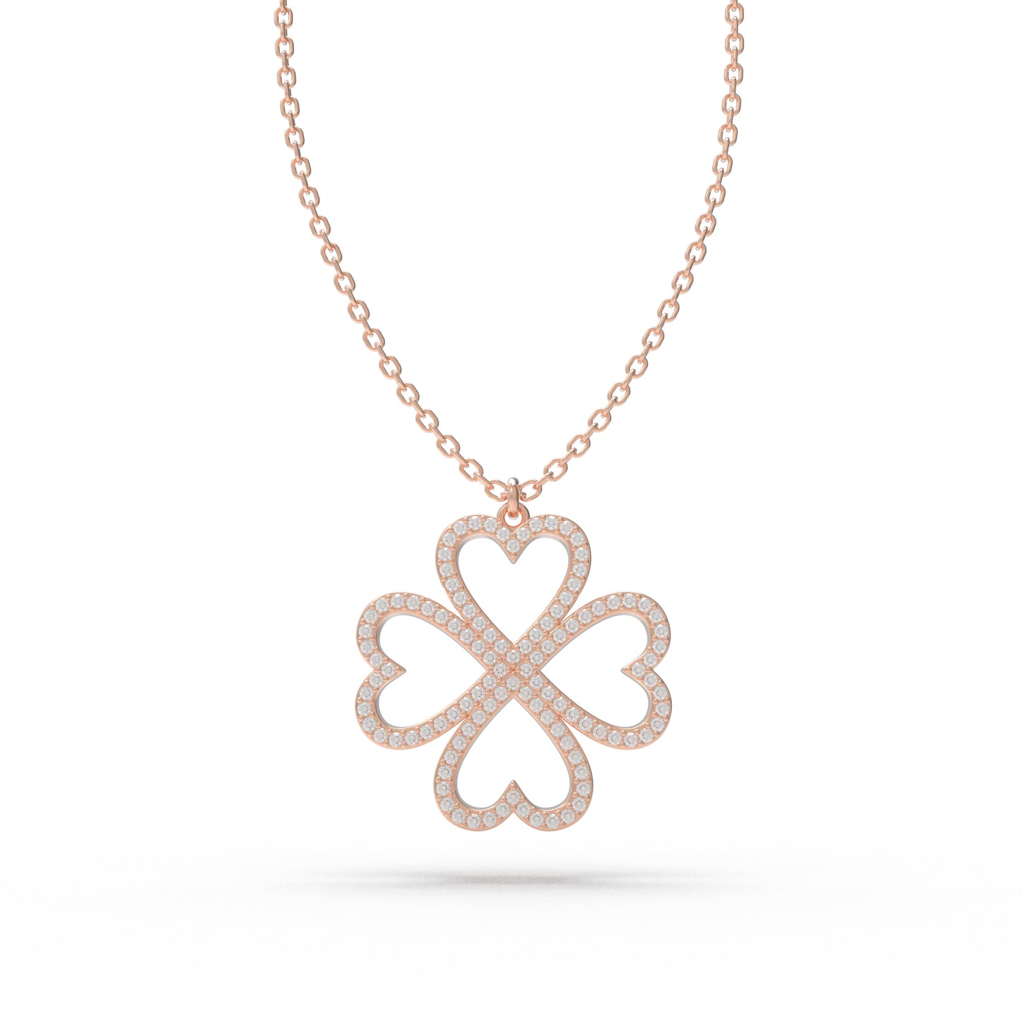 Ophelia Eternity 10K/14K Rose Gold Four-Leaf Clover Heart Pendant Necklace with 0.5ct Lab-Grown Diamonds, Good Luck Jewelry Gift for Women, Sisters & Lovers
