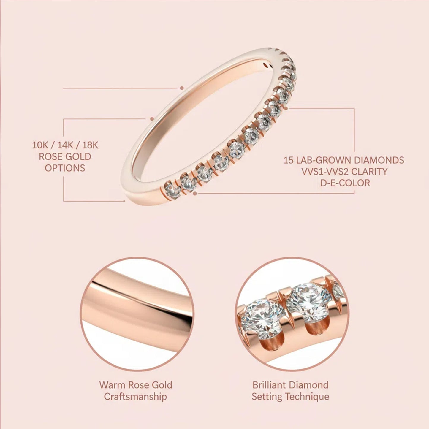 Ophelia Eternity [Multiple Materials Available] Lab - Grown Diamond Ring, Luxury Diamond - Row Ring with 9K/14K/18K Rose Gold Options