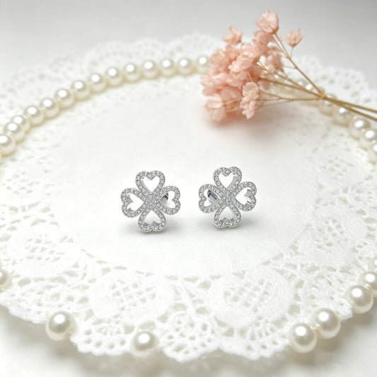 925 Sterling Silver Four Leaf Clover Stud Earrings, 0.45CT Heart Shape Moissanite Lucky Earrings Jewelry Gifts