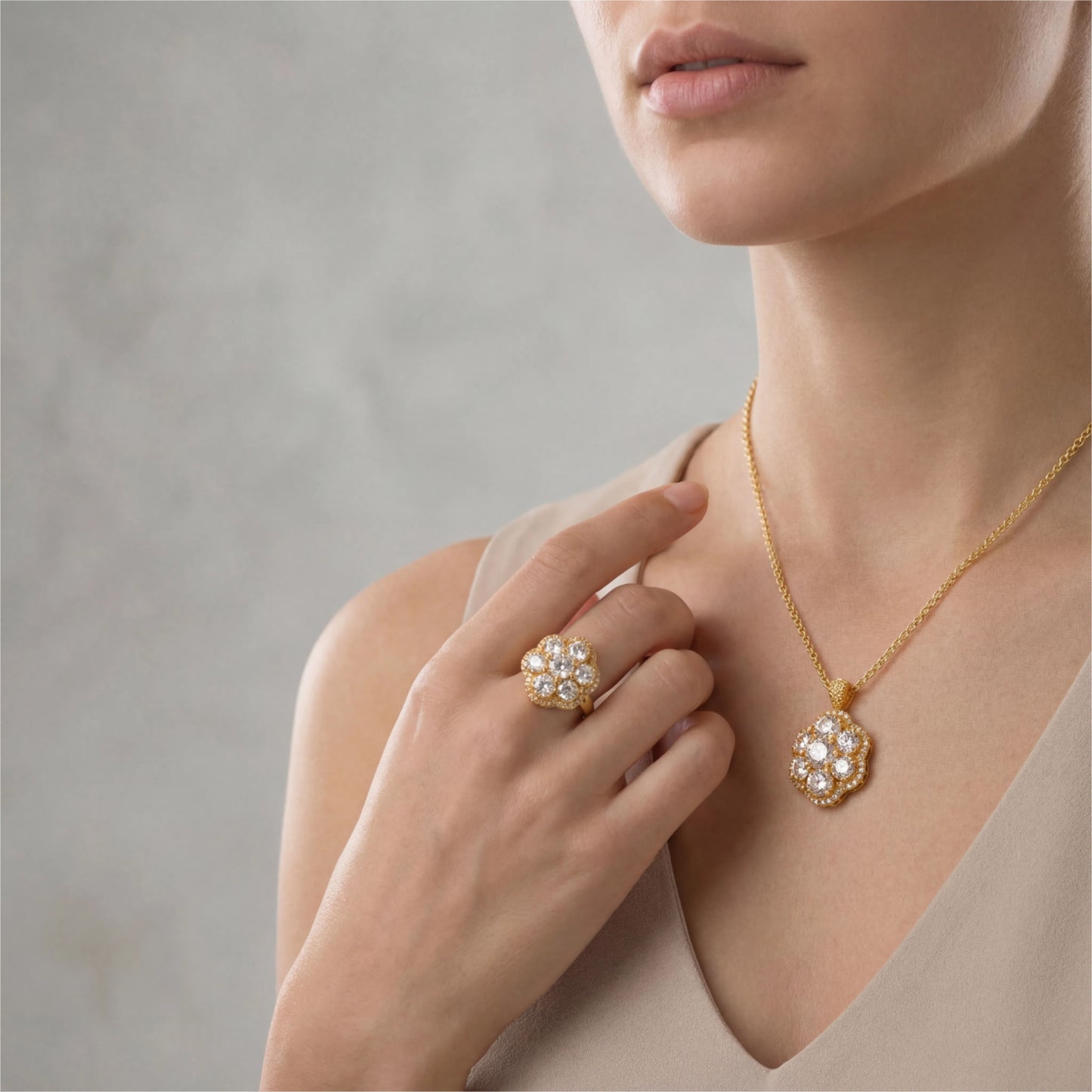2-in-1 Convertible Lab Grown Diamond Jewelry Set: Pendant Necklace & Ring (10K/14K Yellow Gold, VVS1-VVS2 D-E Color, Handcrafted Luxury)