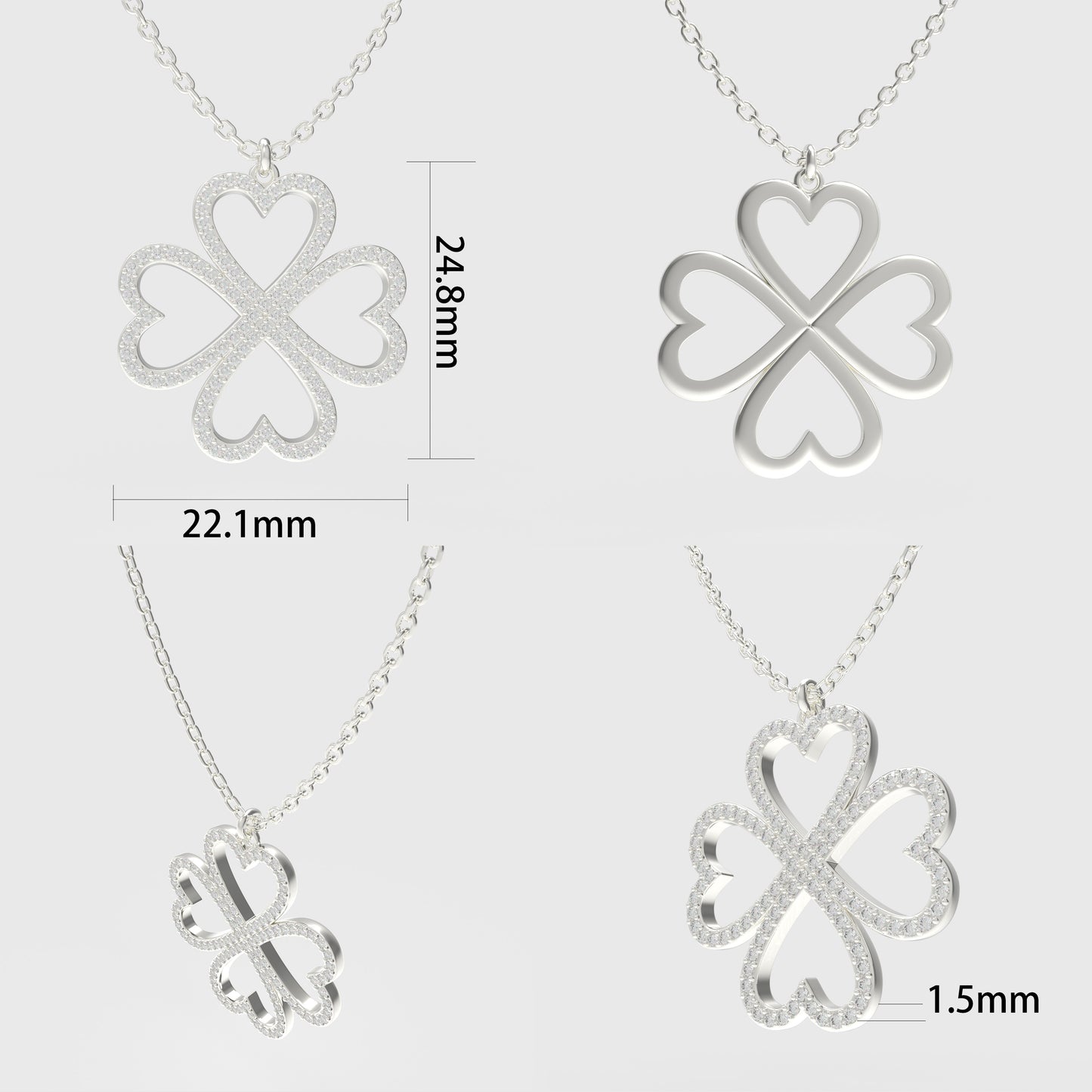 Ophelia Eternity 10K/14K White Gold Four-Leaf Clover Heart Pendant Necklace with 0.5ct Lab-Grown Diamonds, Good Luck Jewelry Gift for Women, Sisters, Lovers & Clients