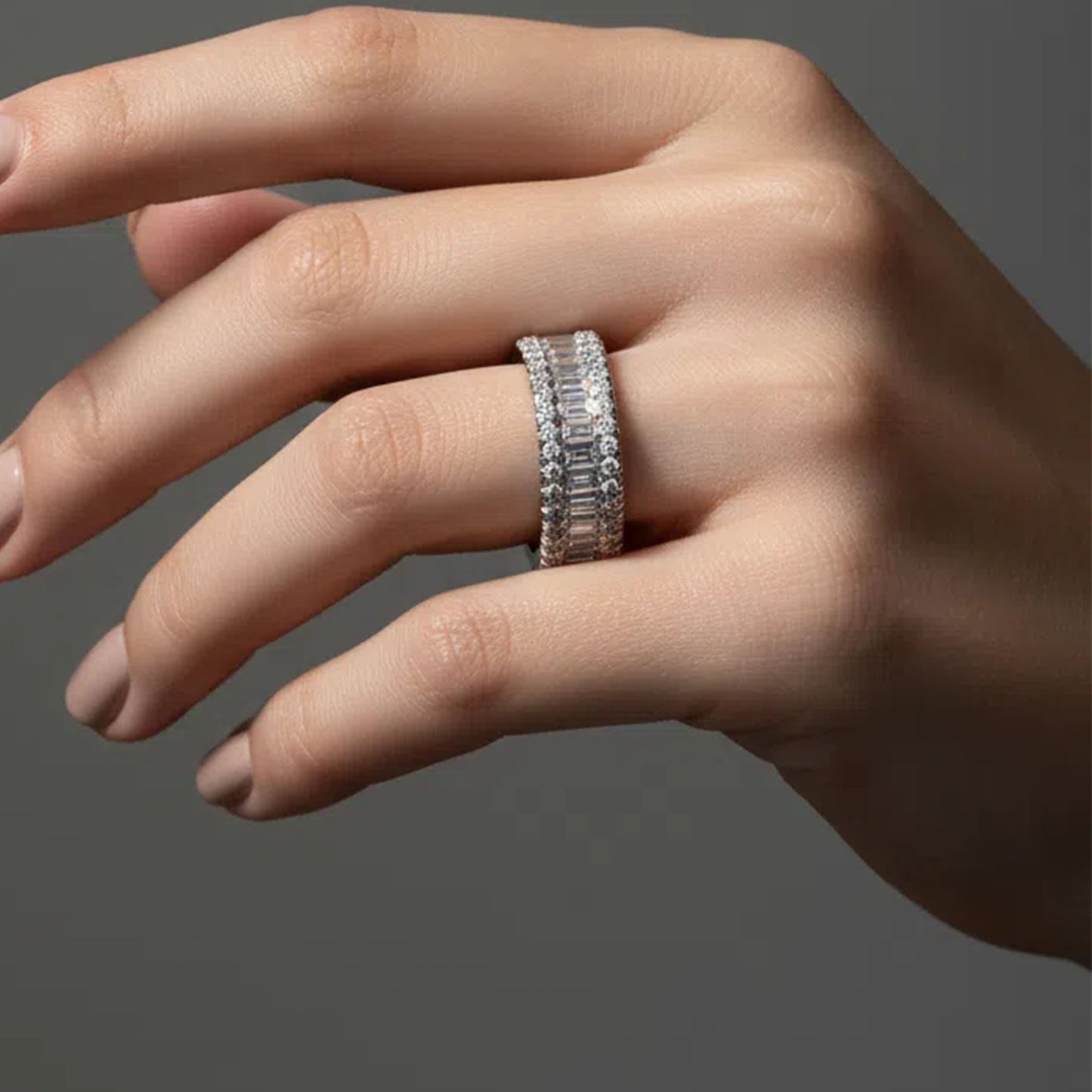 10K/14K/18K White Gold  Or Platinum 1CT Round & 2CT Eternity Ring with Fancy Cut Lab Grown Diamonds (D-E Color, VVS1-VVS2 Clarity) - Ideal for Wedding, Proposal, Anniversary